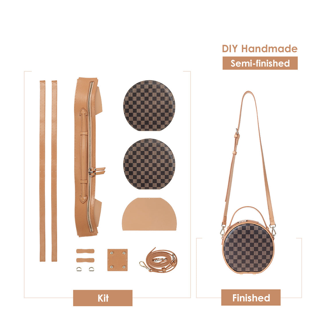 Wirkin® Top Grain Leather Checker Mini Round Bag DIY Kit