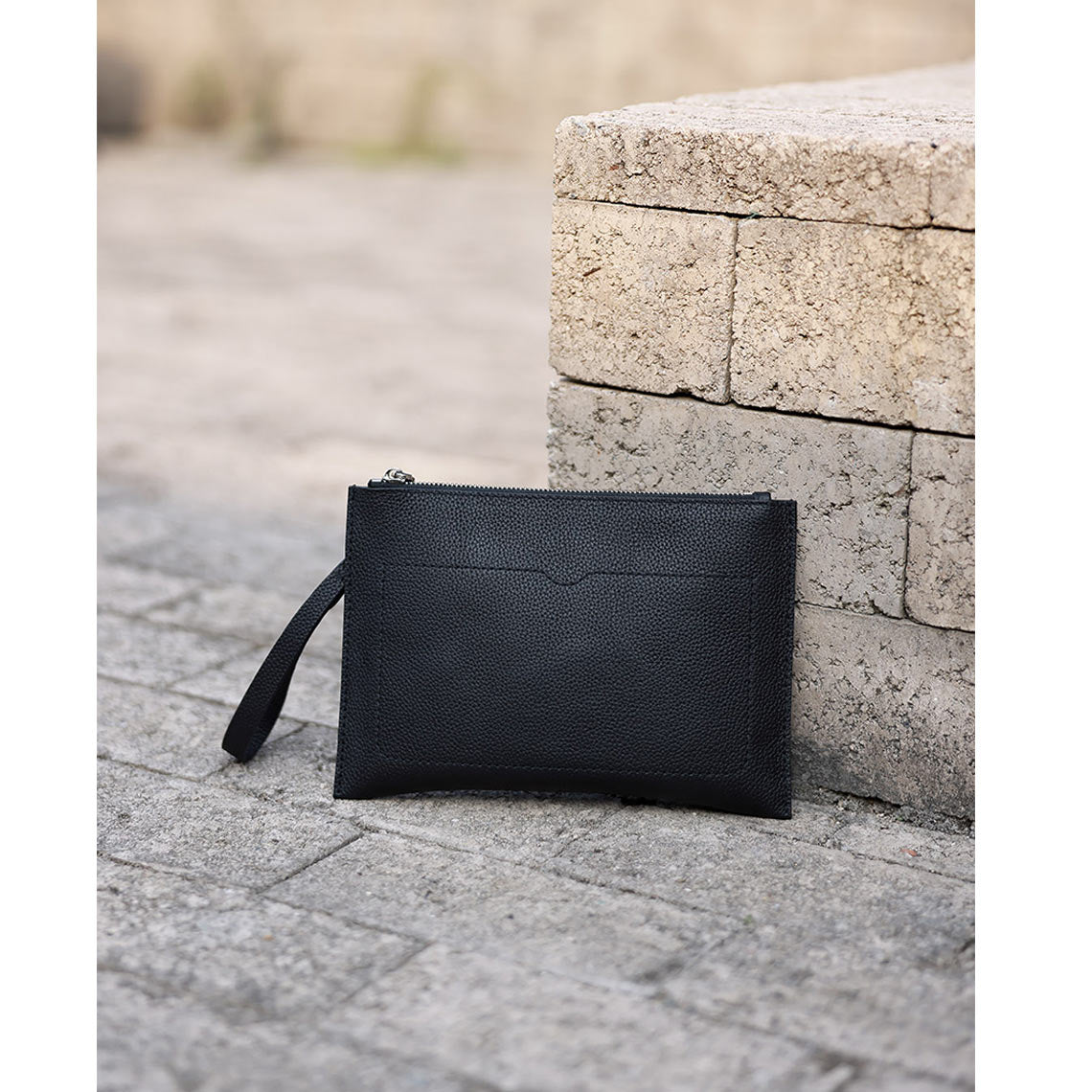 Men Leather Clutch Bag | Black Top Grain Leather Sleeve Pouch - Wirkin™