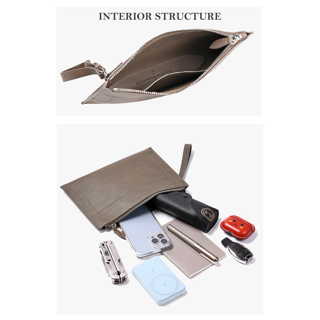 Mens Full Grain Leather Clutch Bag Interior - Wirkin™