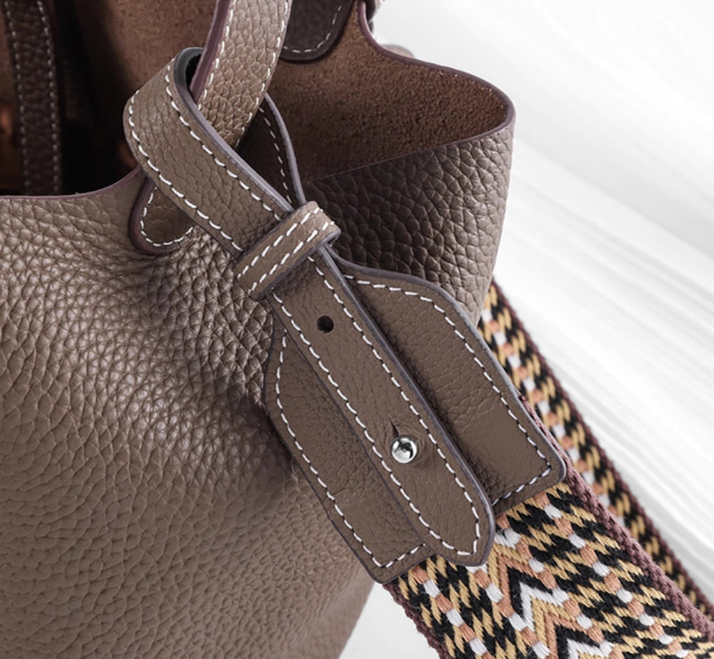 Canvas Shoulder Strap for Picotin Bag – 5cm Width, Leather Buckle, Stripe Pattern