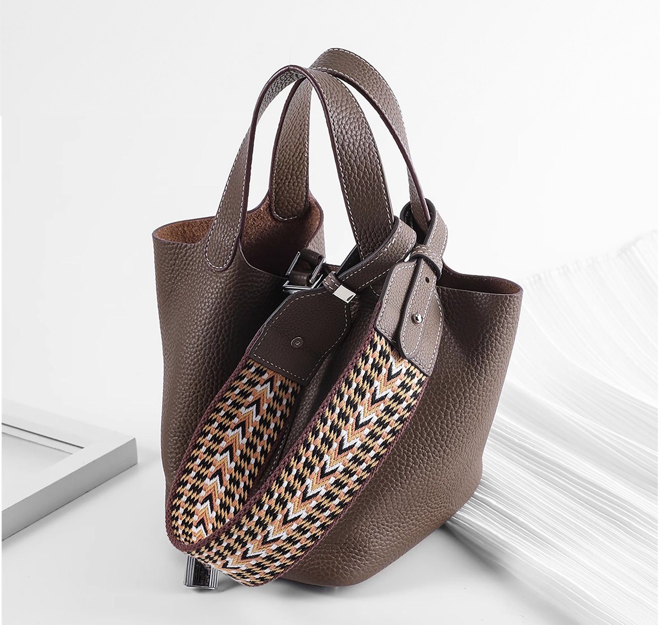 Canvas Shoulder Strap for Picotin Bag – 5cm Width, Leather Buckle, Stripe Pattern