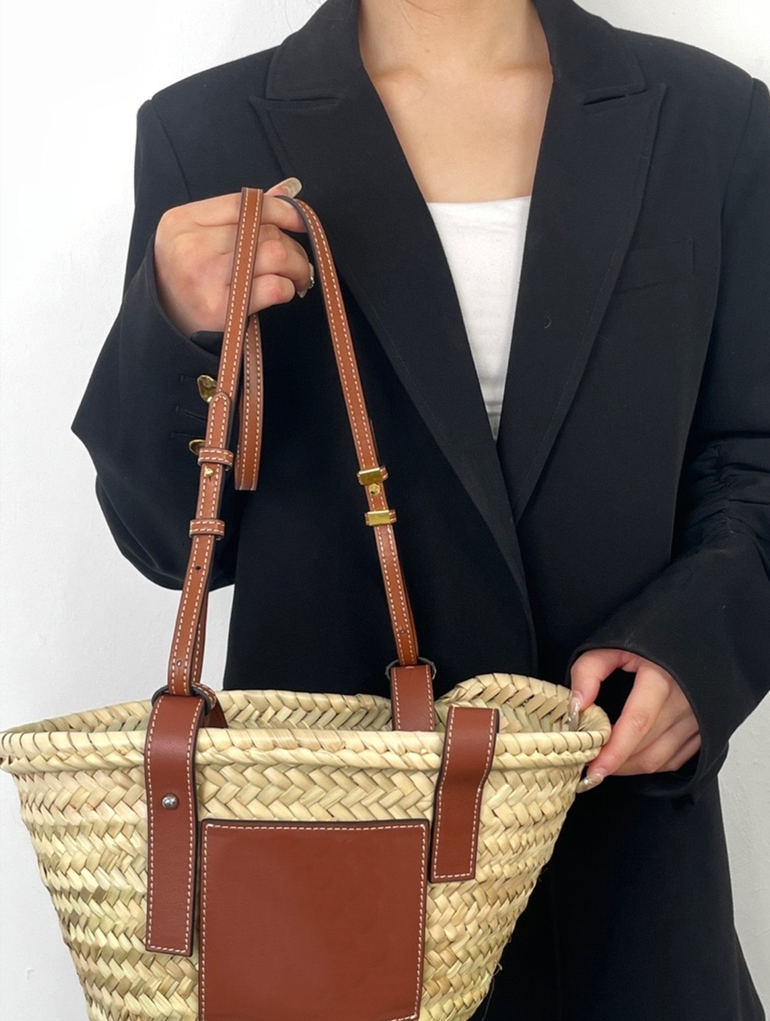 Crossbody Shoulder Strap for Large Basket Bag, Leather Material Shoulder Bag Replacement Accessory