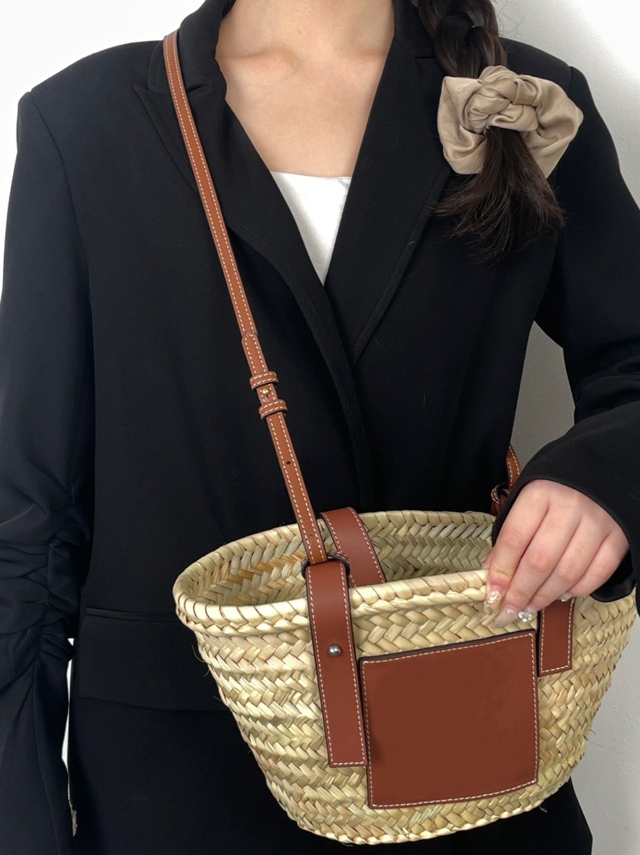 Crossbody Shoulder Strap for Large Basket Bag, Leather Material Shoulder Bag Replacement Accessory