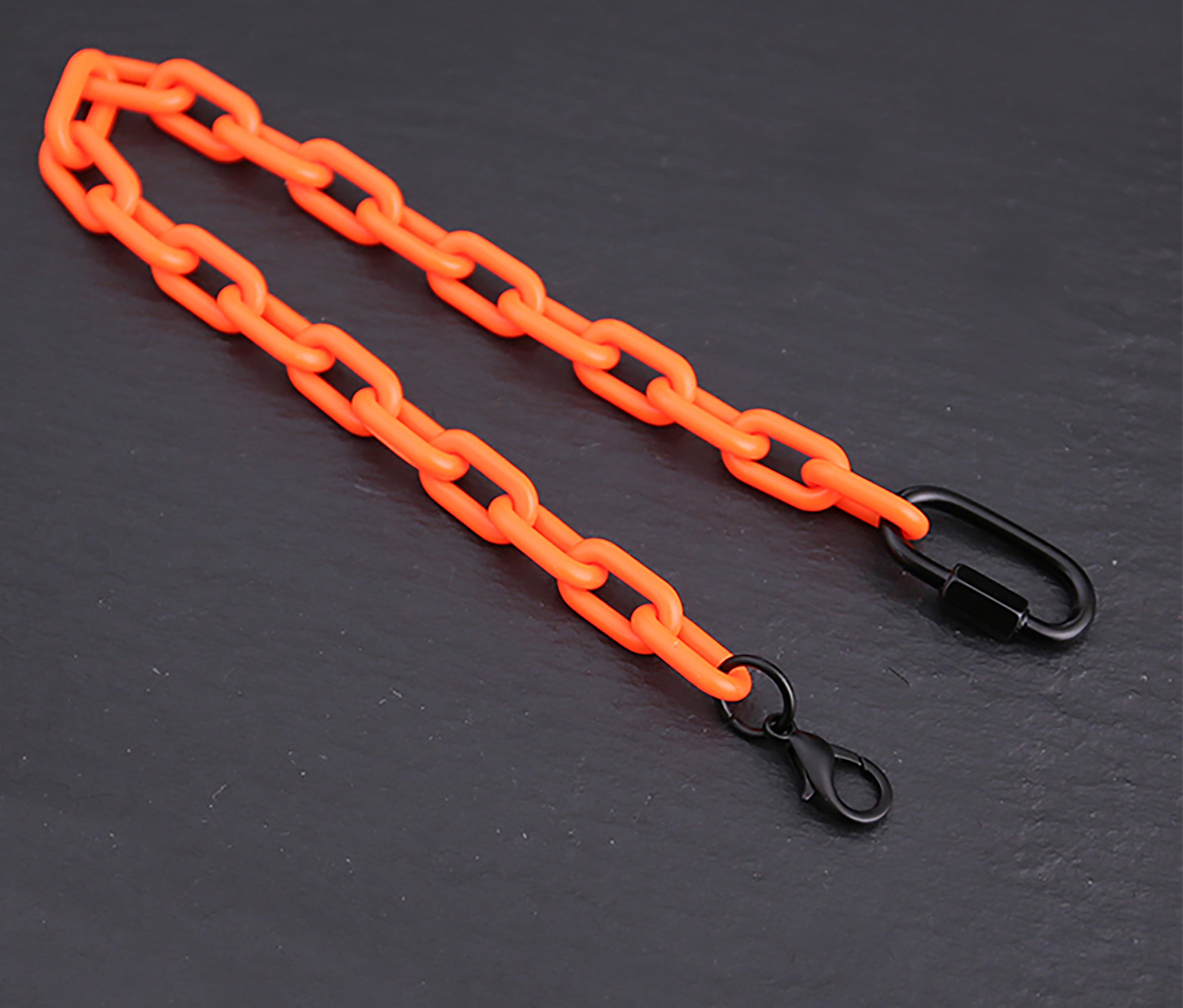 Monogram Orange Acrylic Chain Strap | Detachable DIY Bag Accessory | Black Leather Shoulder Carry Strap