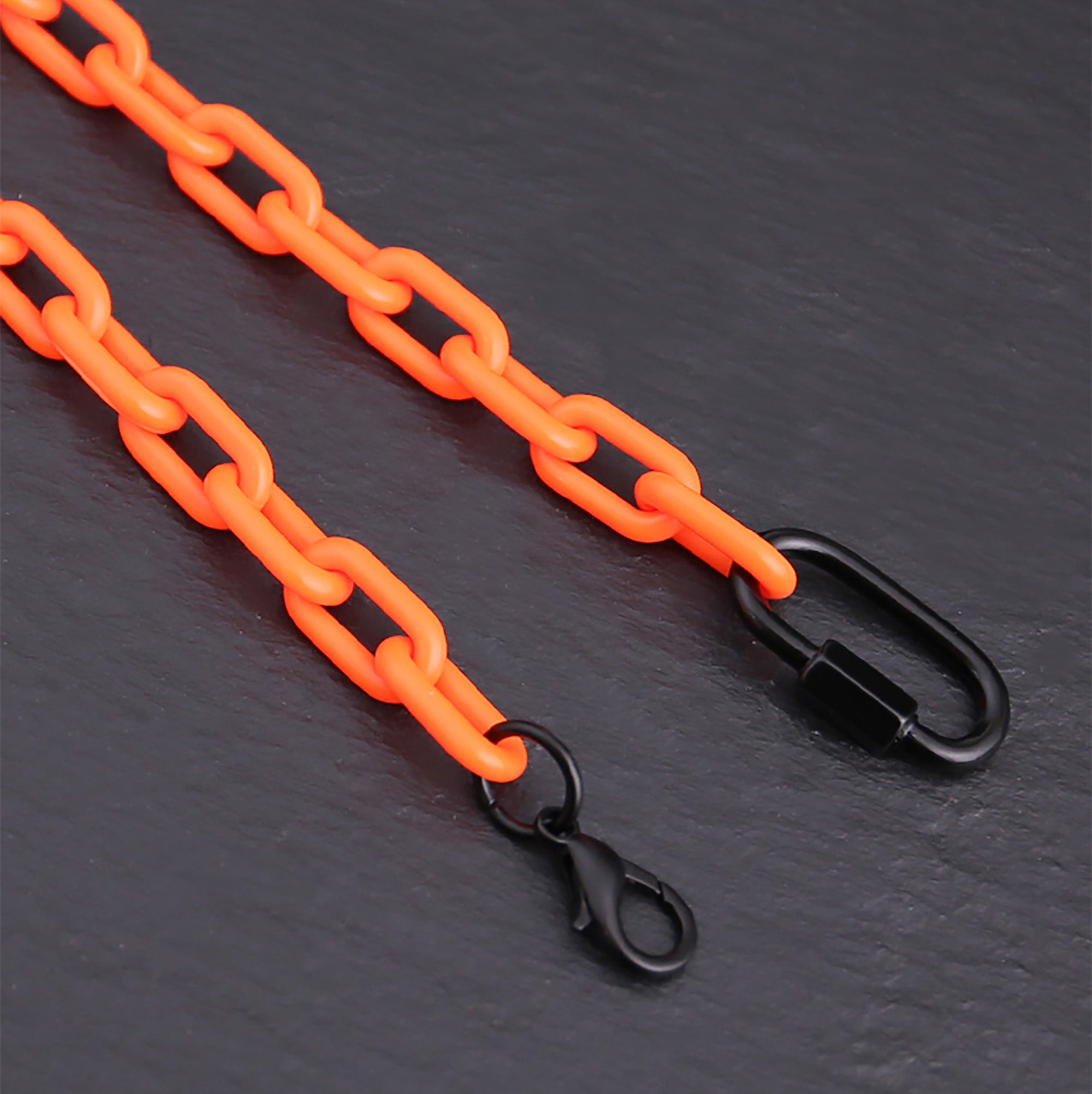 Monogram Orange Acrylic Chain Strap | Detachable DIY Bag Accessory | Black Leather Shoulder Carry Strap