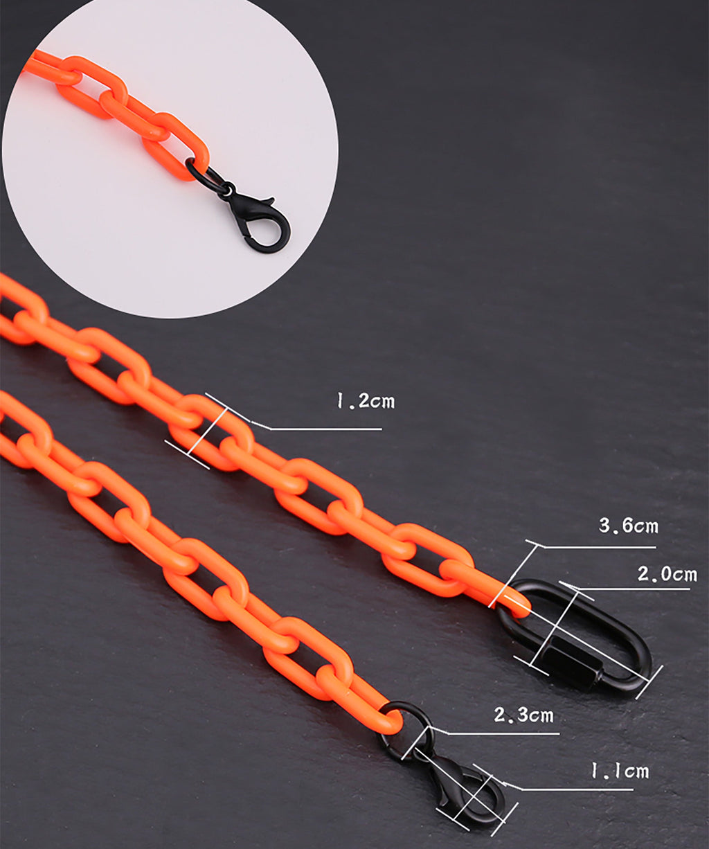 Monogram Orange Acrylic Chain Strap | Detachable DIY Bag Accessory | Black Leather Shoulder Carry Strap