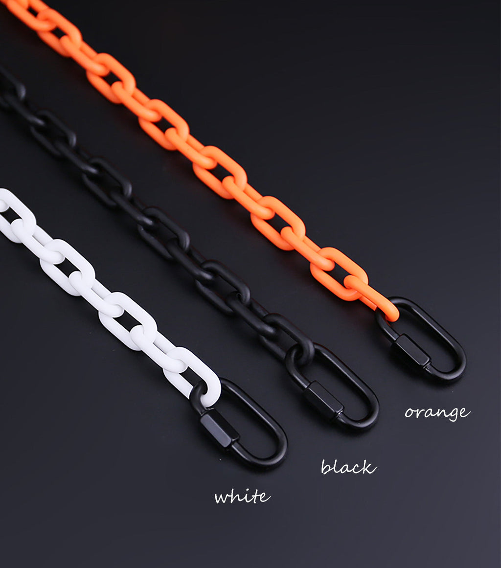 Monogram Orange Acrylic Chain Strap | Detachable DIY Bag Accessory | Black Leather Shoulder Carry Strap