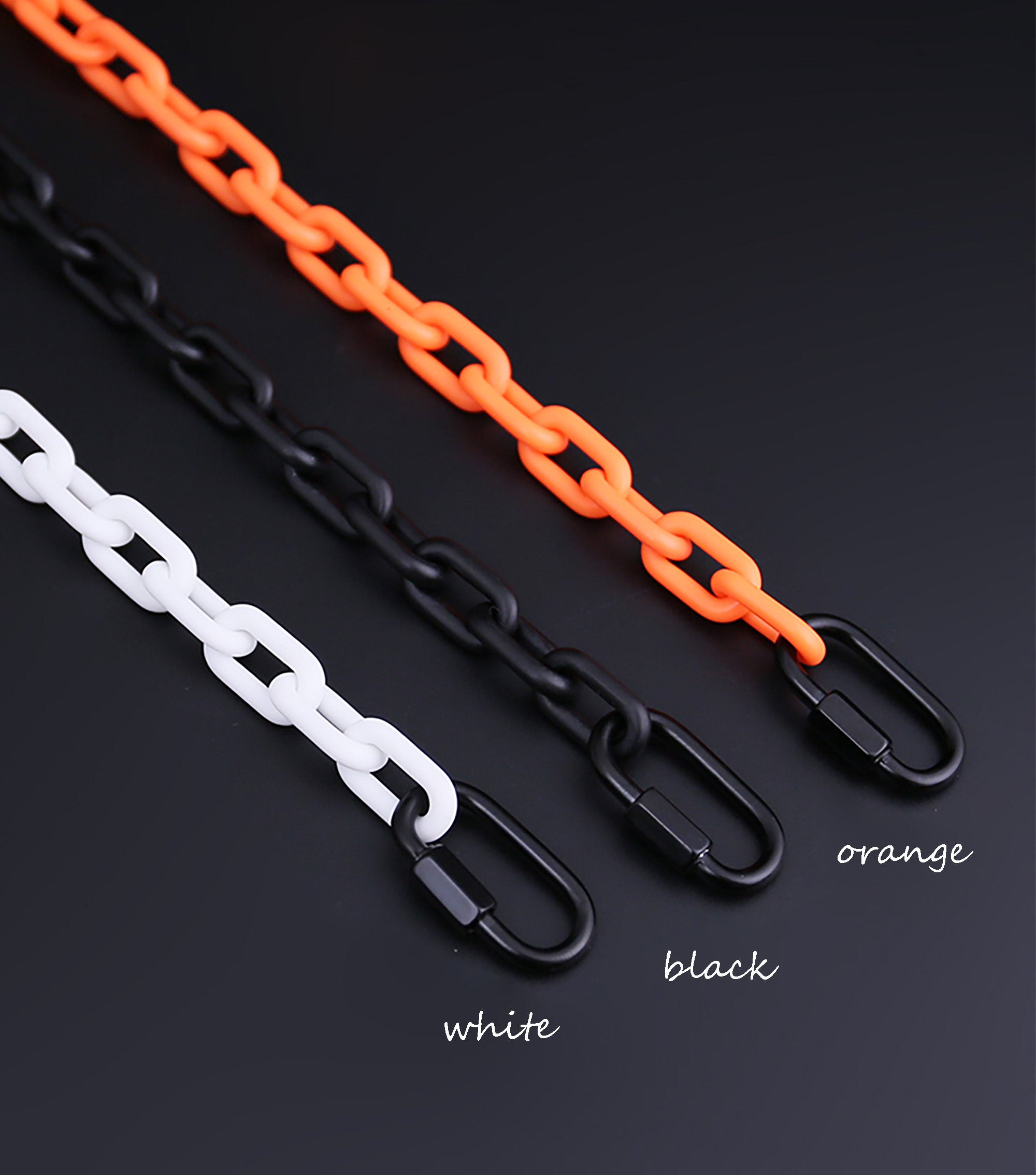 Monogram Orange Acrylic Chain Strap | Detachable DIY Bag Accessory | Black Leather Shoulder Carry Strap