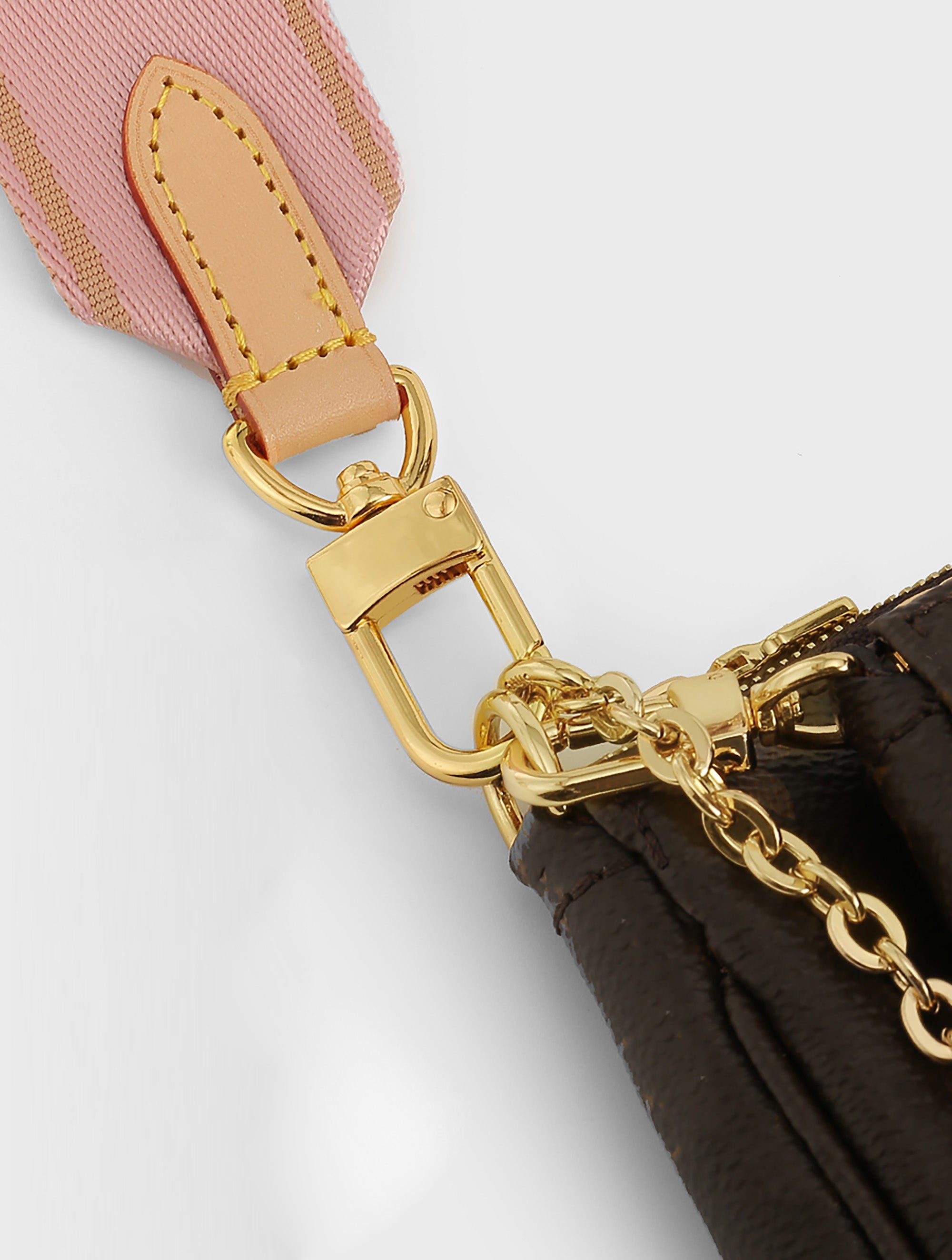 MULTI POCHETTE ACCESSOIRES Handbag with crossbody strap, canvas wide shoulder strap, pink adjustable handbag shoulder strap