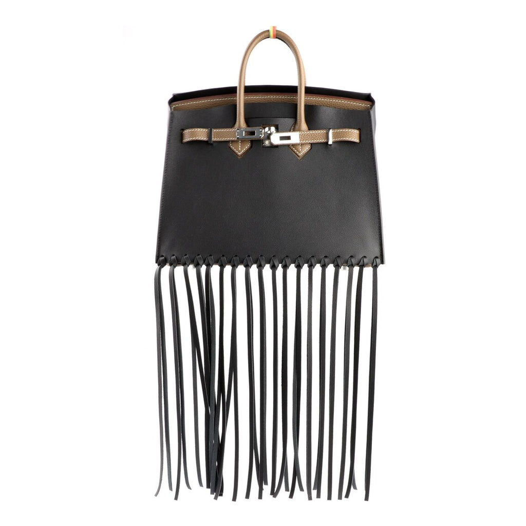 Black Fringe Bag Cover for Kelly bag | Leather Protective Bag Cape | Luxury Purse Cover with Long Tassels | Custom Handmade Bag Accessory