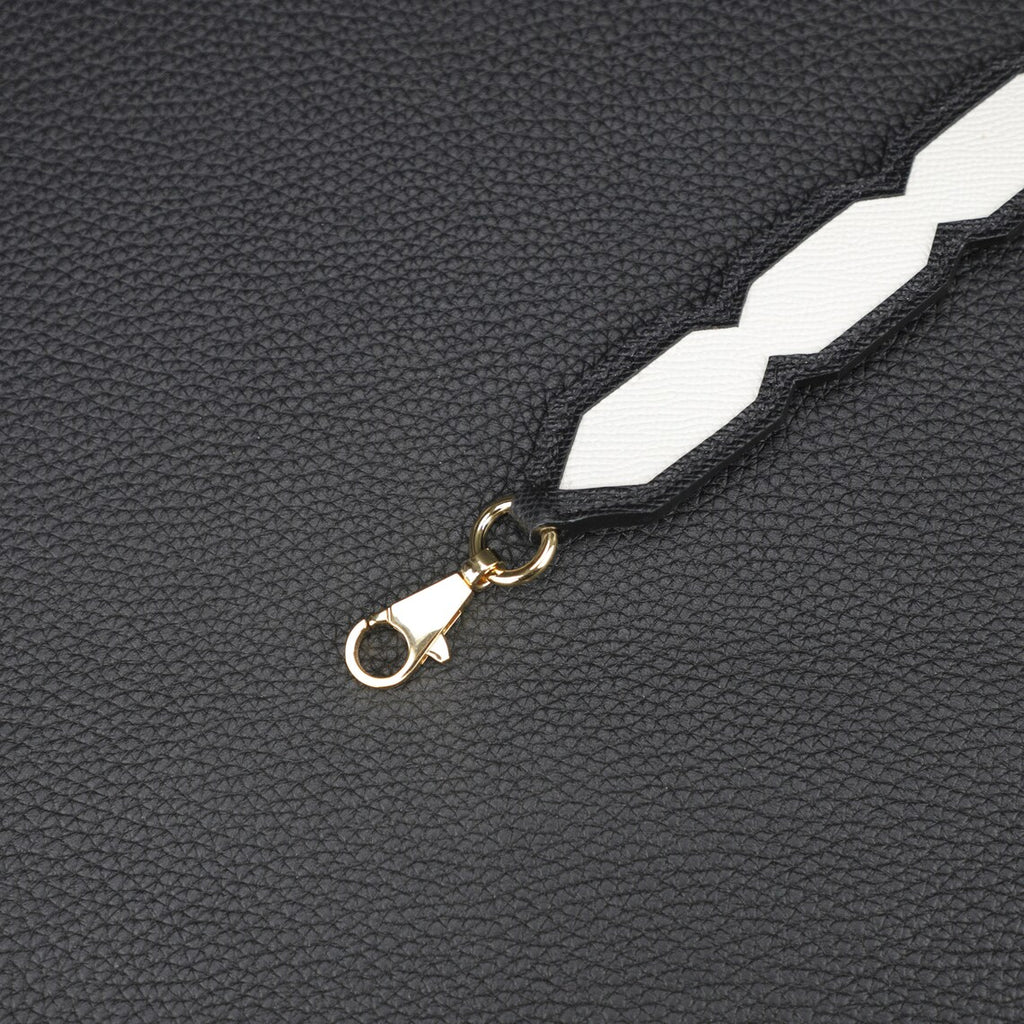 Artisanal Black & White Epsom Leather Bandoulière: Hand-Stitched Detachable Crossbody/Shoulder Strap