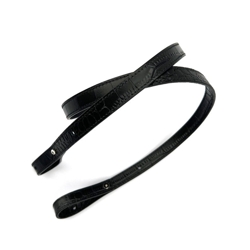 Hermès Style Black Crocodile Grain Leather Bandoulière (15mm Slim): Luxury Crossbody/Shoulder Strap