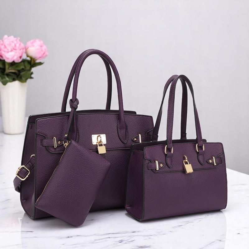 3-Piece Vegan Leather Handbag Set, Fashion Tote Bag with Crossbody Bag and Extra Pouch, Women's Musthave Bag for Fall, Winter and Holiday