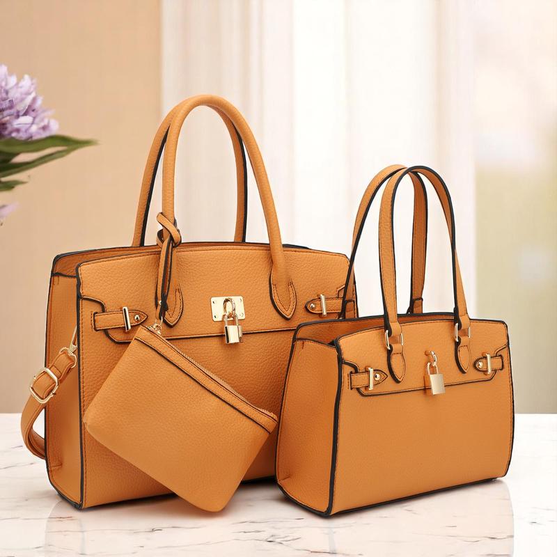 3-Piece Vegan Leather Handbag Set, Fashion Tote Bag with Crossbody Bag and Extra Pouch, Women's Musthave Bag for Fall, Winter and Holiday