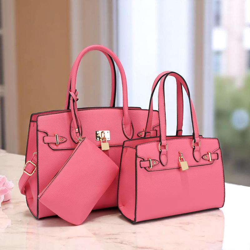 3-Piece Vegan Leather Handbag Set, Fashion Tote Bag with Crossbody Bag and Extra Pouch, Women's Musthave Bag for Fall, Winter and Holiday