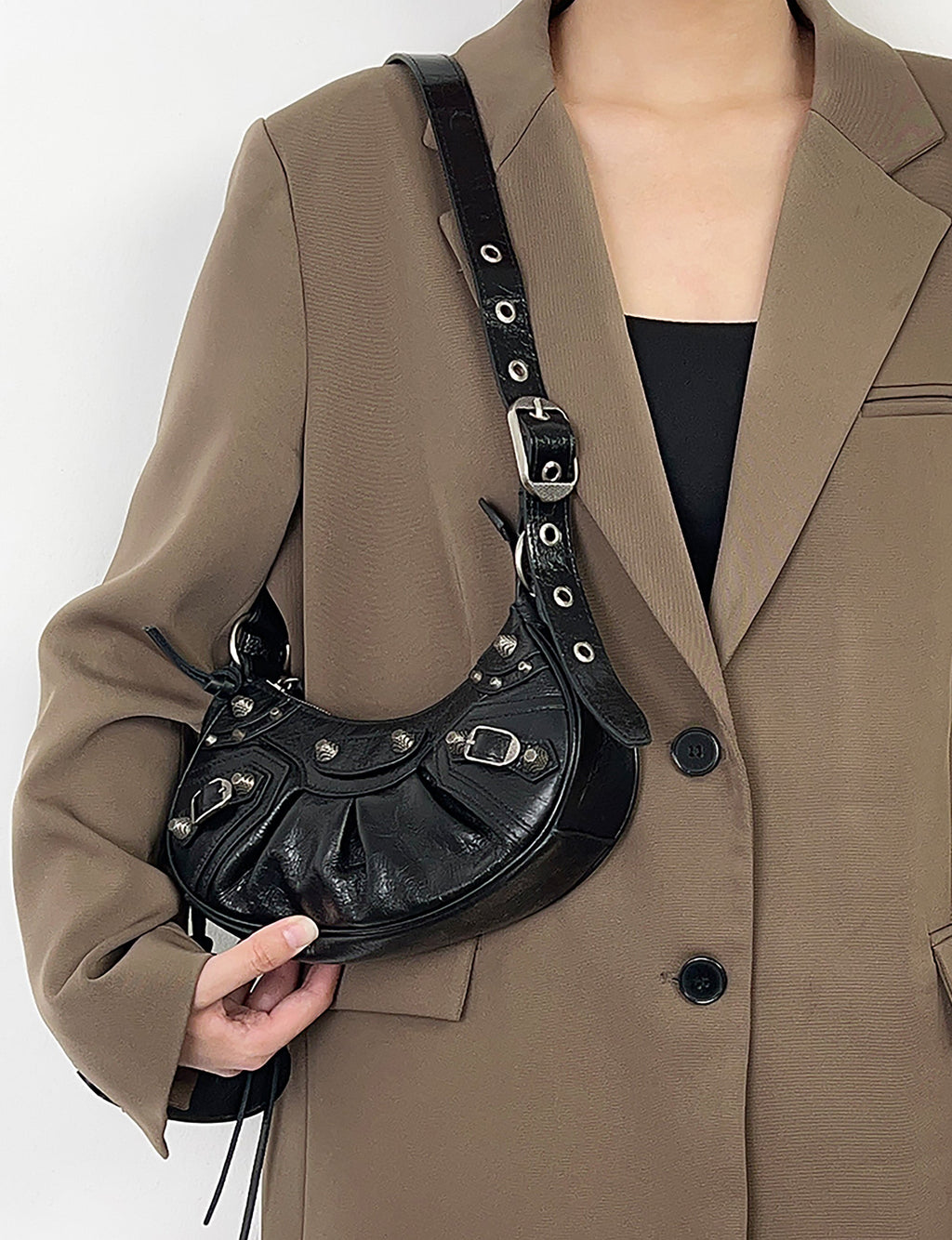 Le Cagole bag crossbody strap replacement, black genuine leather shoulder strap for underarm bag