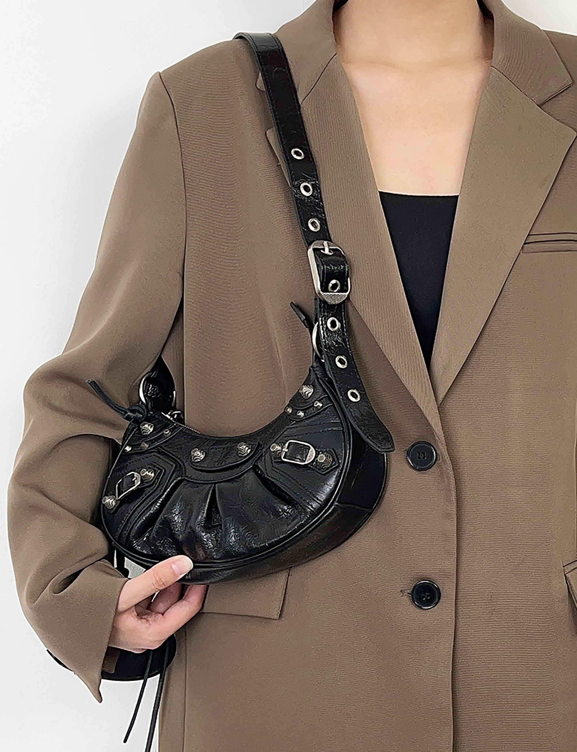 Le Cagole bag crossbody strap replacement, black genuine leather shoulder strap for underarm bag
