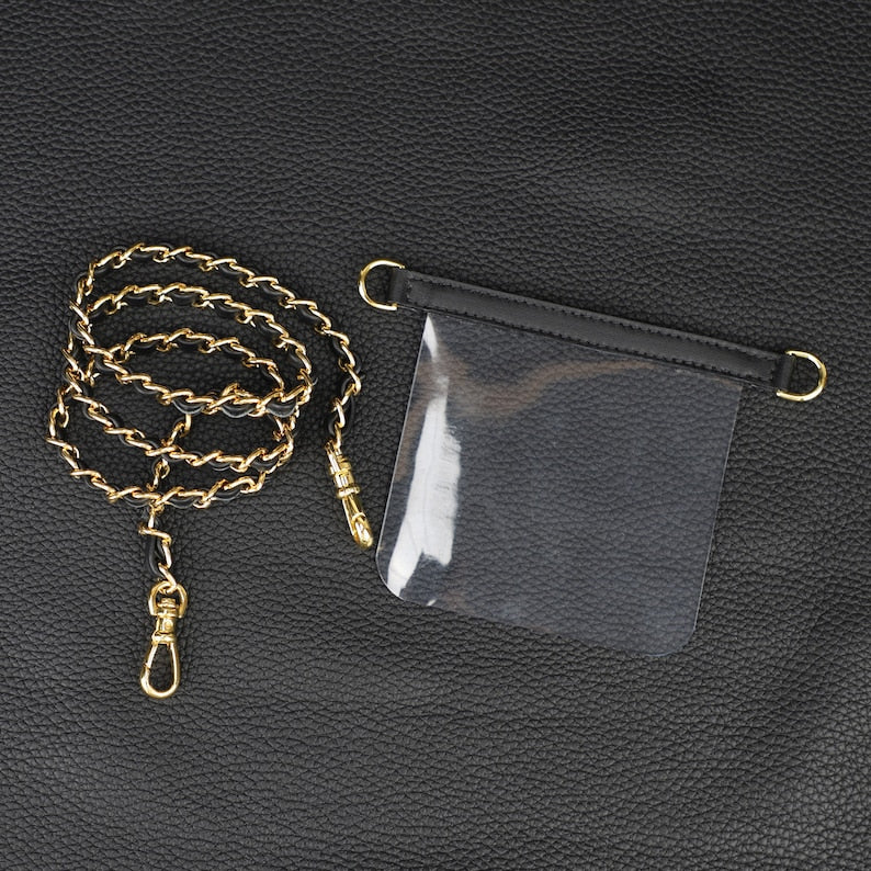 Leather Chain Wallet Strap: Transparent Silicone Insert