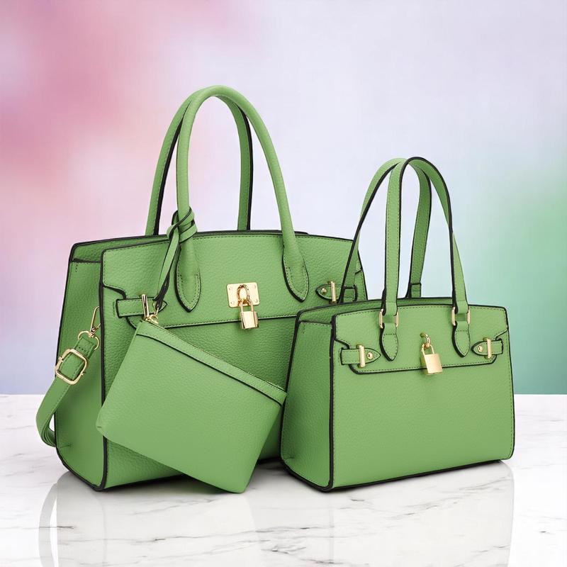 3-Piece Vegan Leather Handbag Set, Fashion Tote Bag with Crossbody Bag and Extra Pouch, Women's Musthave Bag for Fall, Winter and Holiday