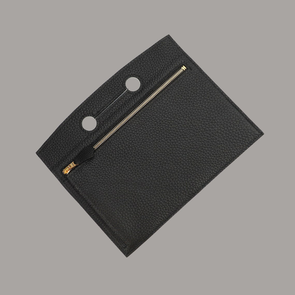 Black Togo Leather Backpocket Pouch with Gold Hardware for Birkin Bag