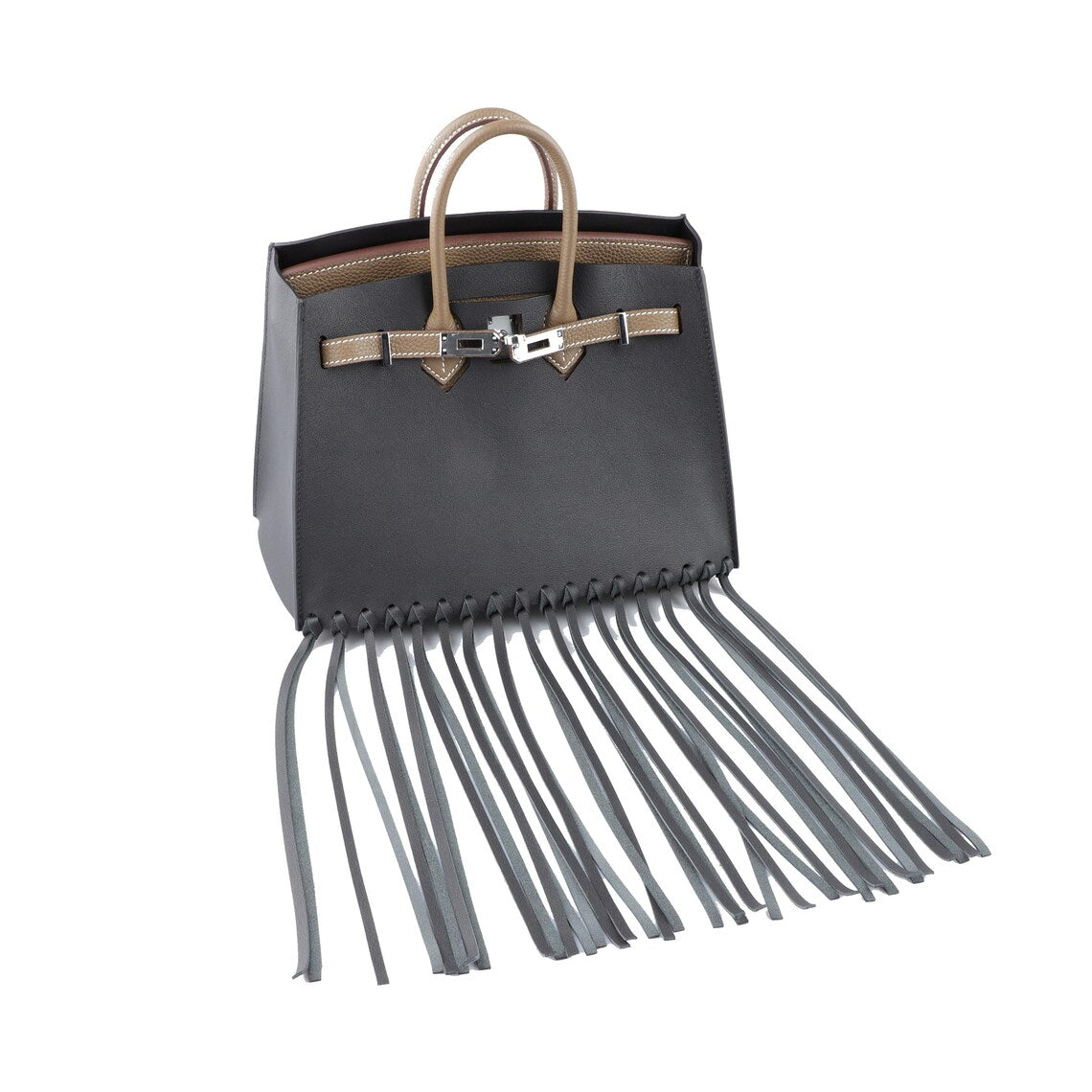 Black Fringe Bag Cover for Kelly bag | Leather Protective Bag Cape | Luxury Purse Cover with Long Tassels | Custom Handmade Bag Accessory