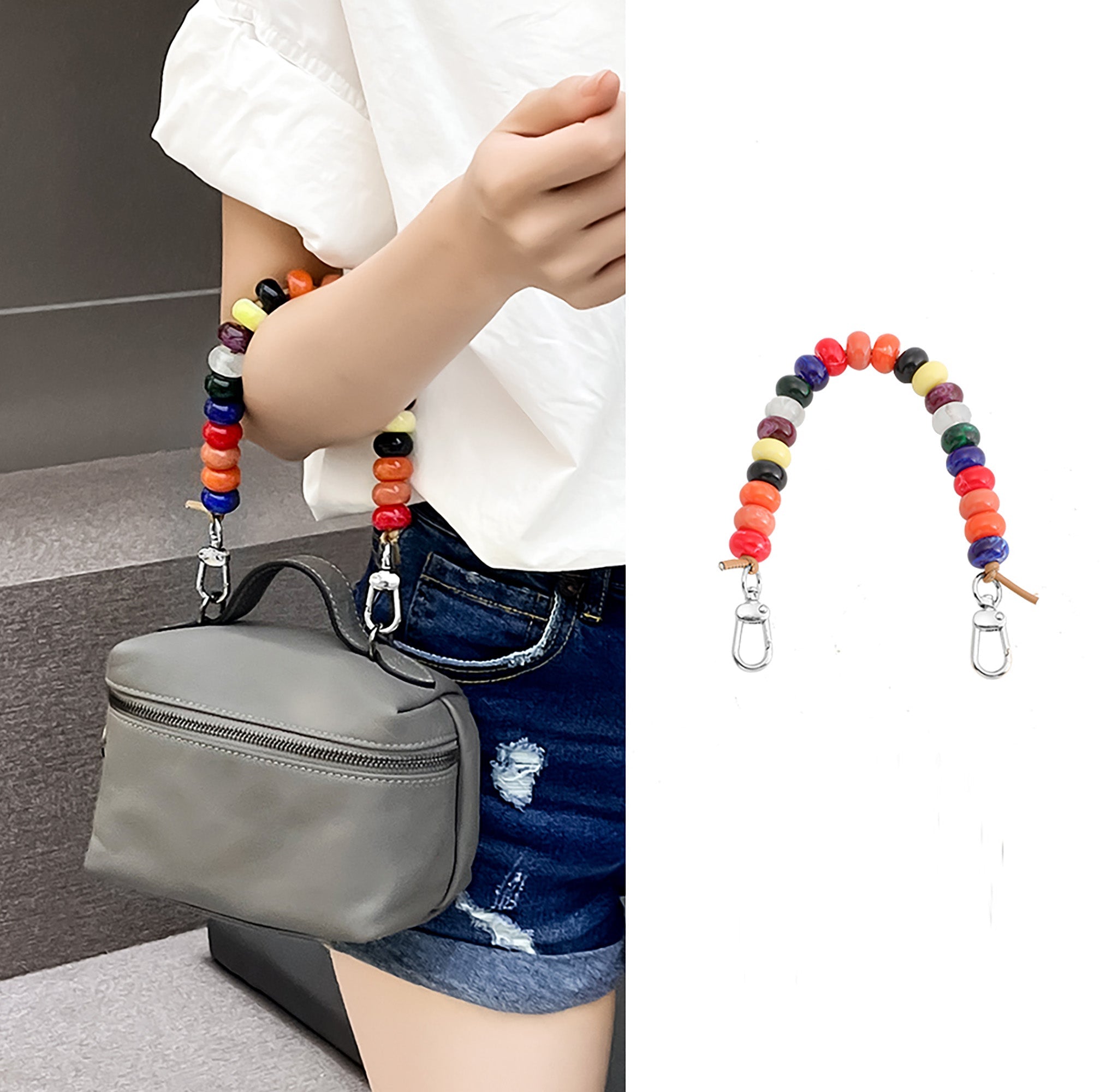 Le Pliage Mini Colorful Beaded Handbag Decorative Chain, Bag Replacement Strap, Acrylic Bag Chain.