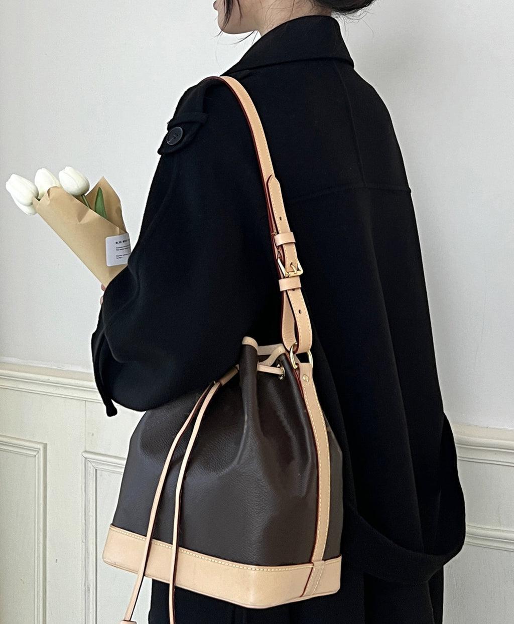 Nano Noé bag underarm leather shoulder strap, premium single shoulder bag replacement strap