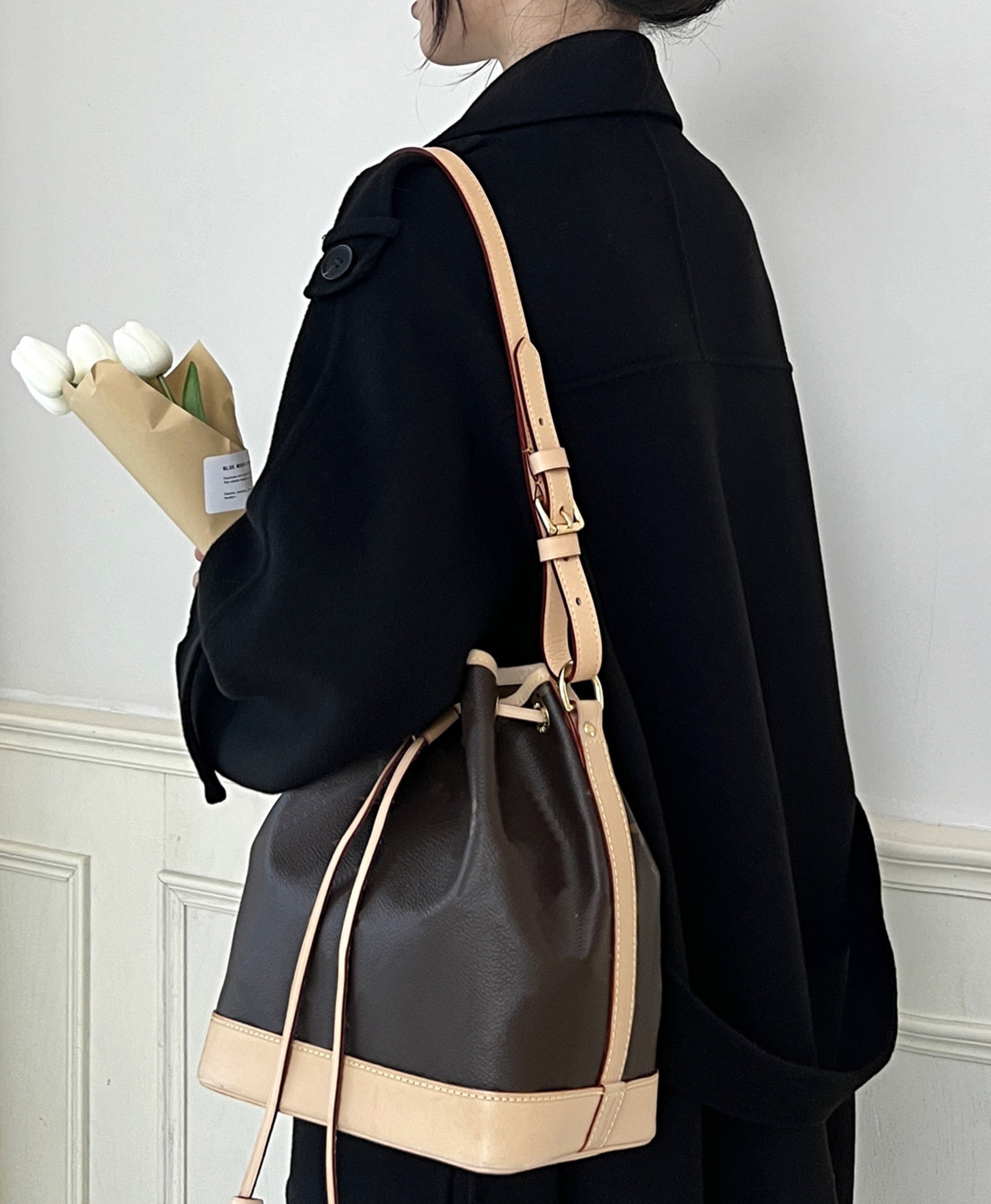 Nano Noé bag underarm leather shoulder strap, premium single shoulder bag replacement strap