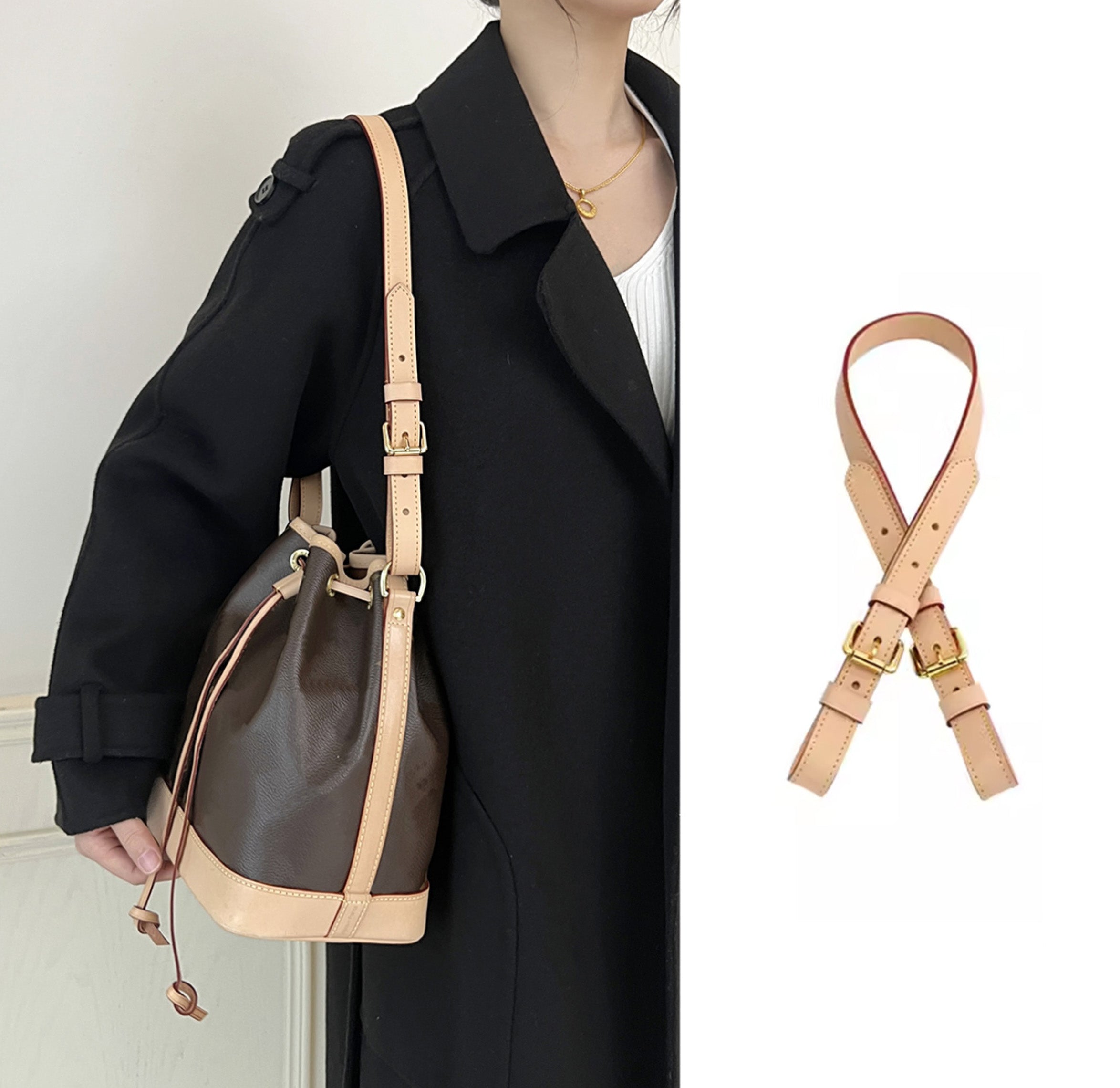 Nano Noé bag underarm leather shoulder strap, premium single shoulder bag replacement strap