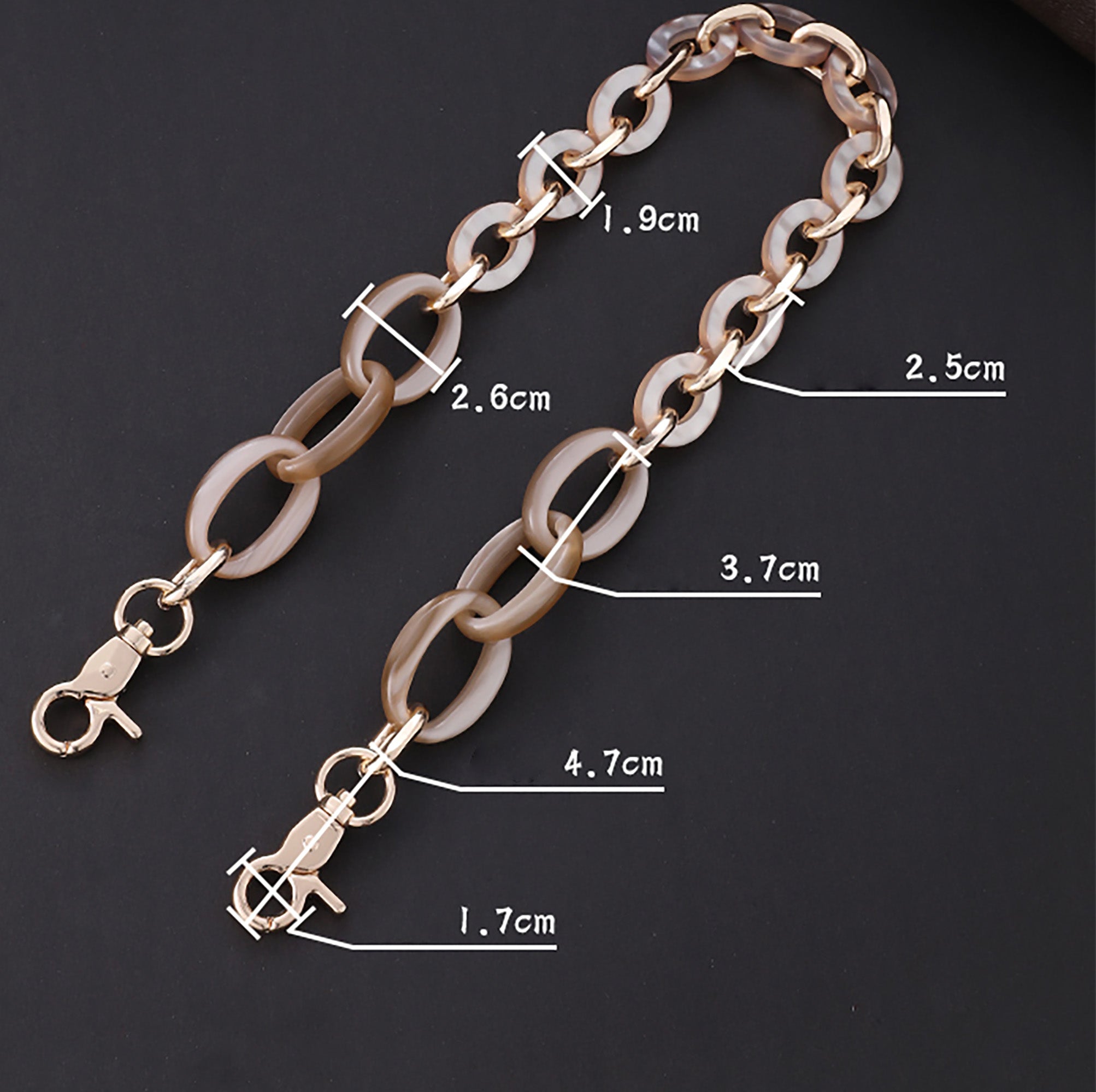 Toiletry bag modification chain accessory, acrylic underarm bag chain, replacement shoulder strap