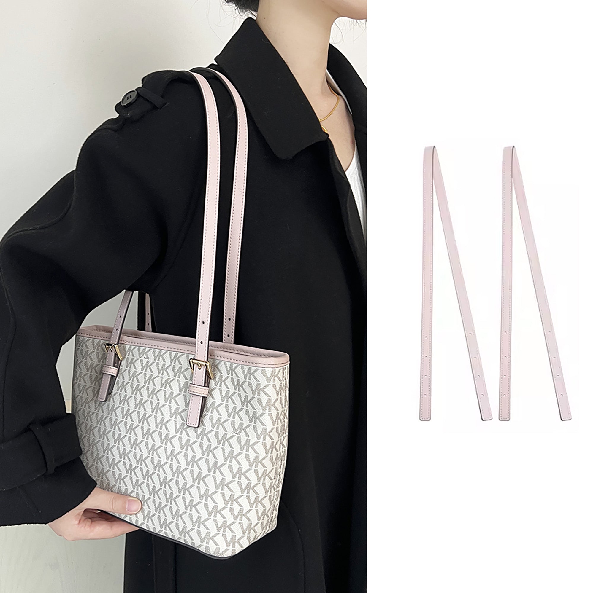 Tote bag handle extended underarm strap replacement, leather pink bag strap accessory