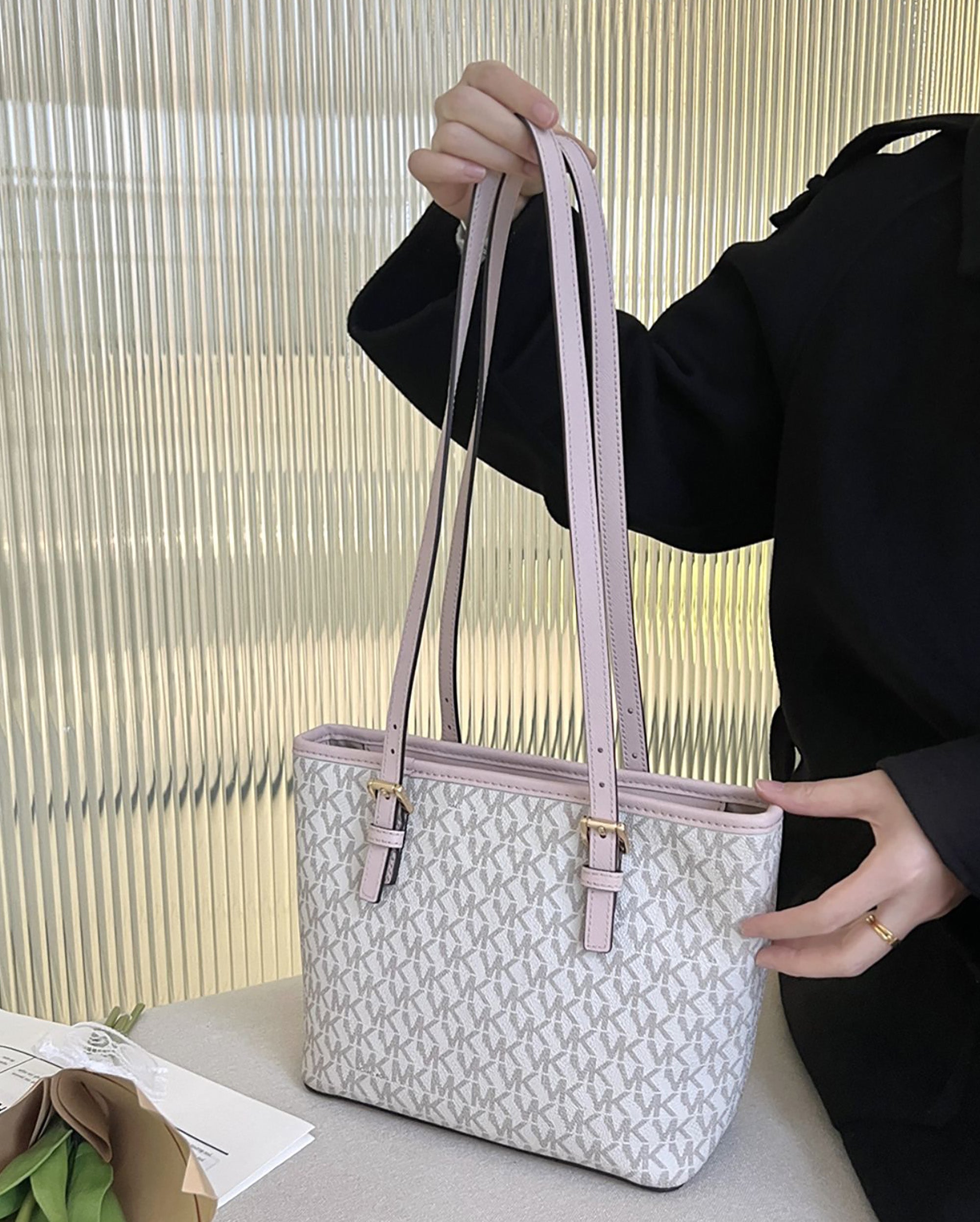 Tote bag handle extended underarm strap replacement, leather pink bag strap accessory