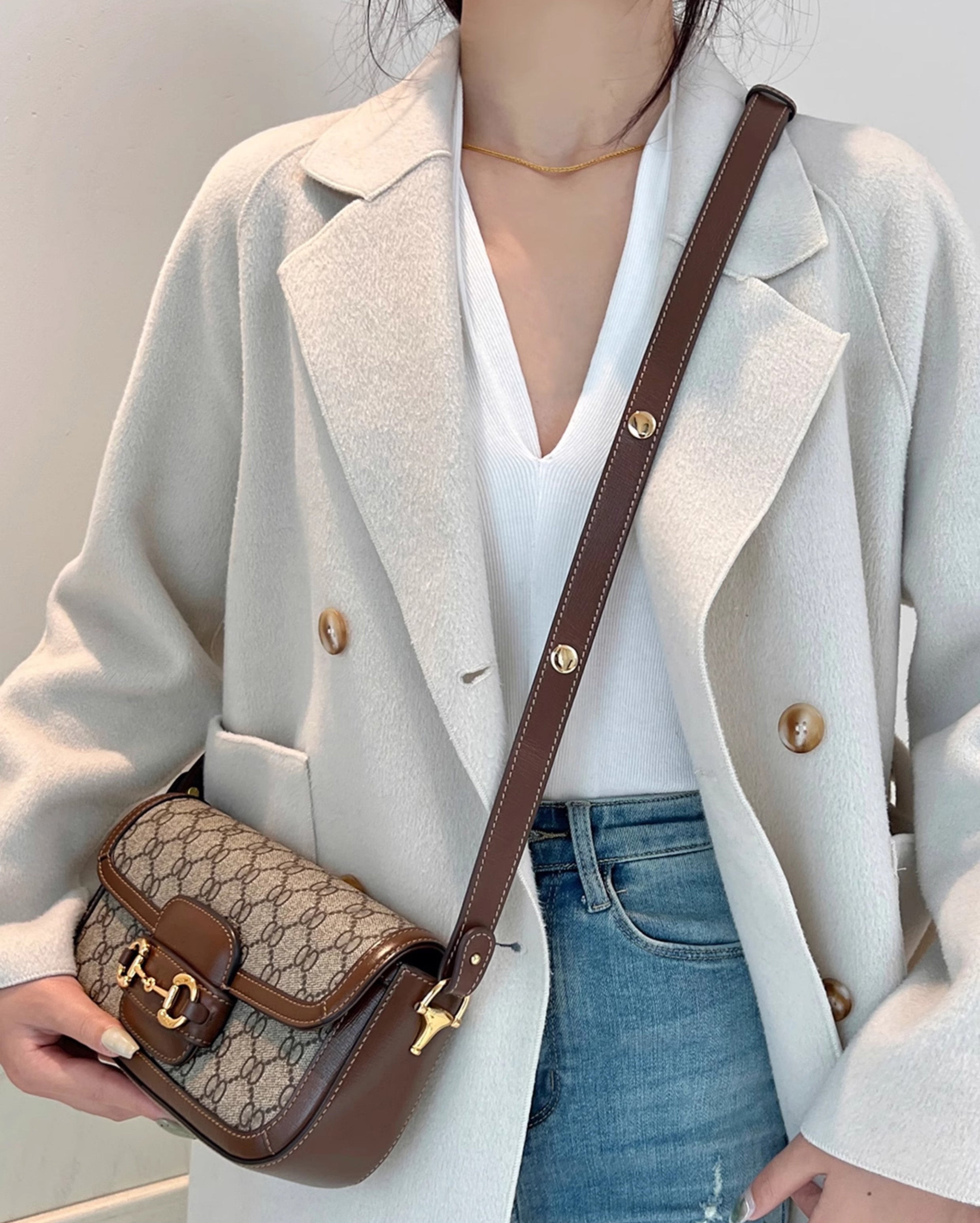 Horsebit 1955 bag leather shoulder strap, women's crossbody bag replacement strap, underarm bag shoulder strap