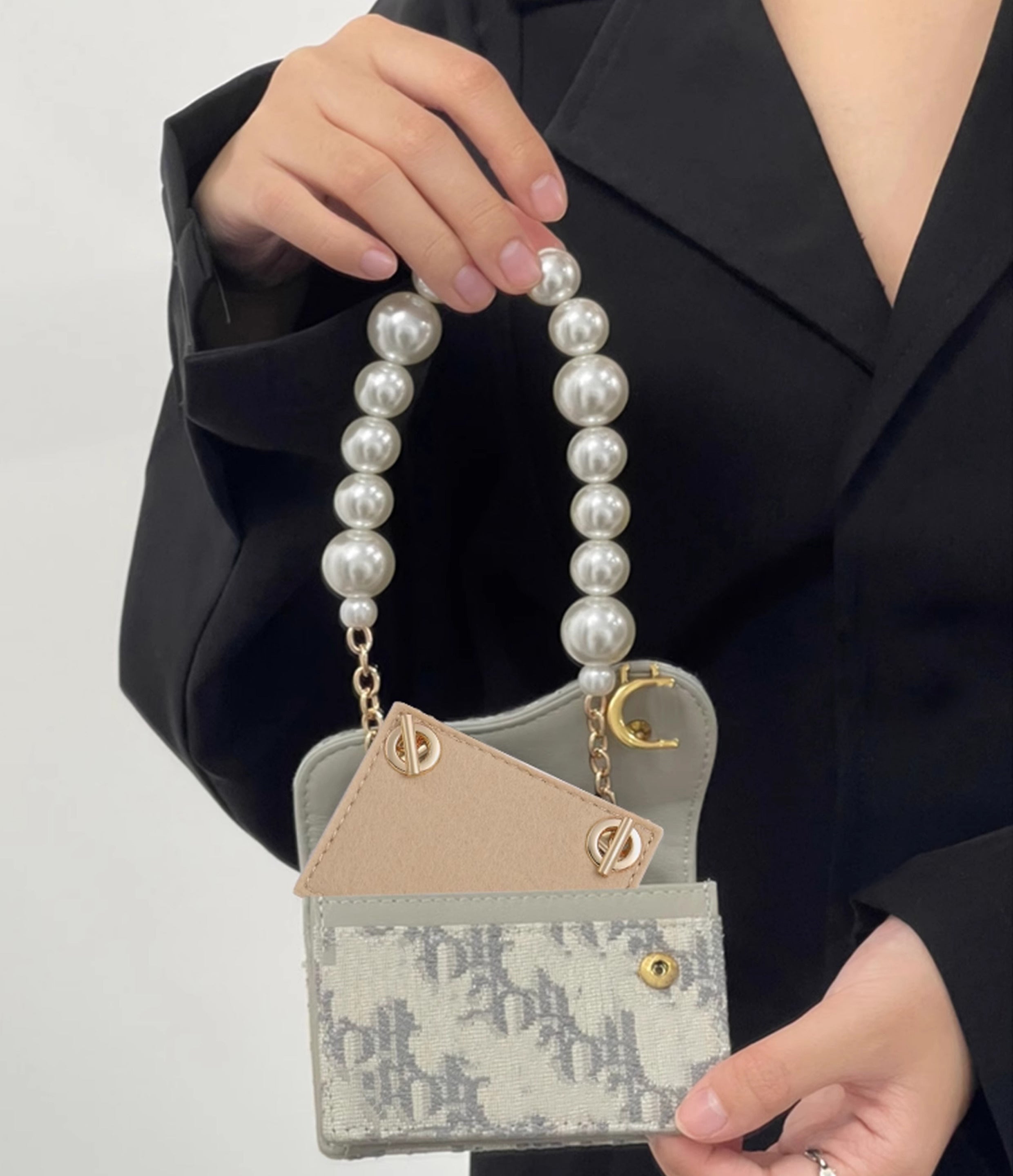 Pearl chain suitable for women's cardholder transformation, crossbody shoulder strap wallet insert accessory