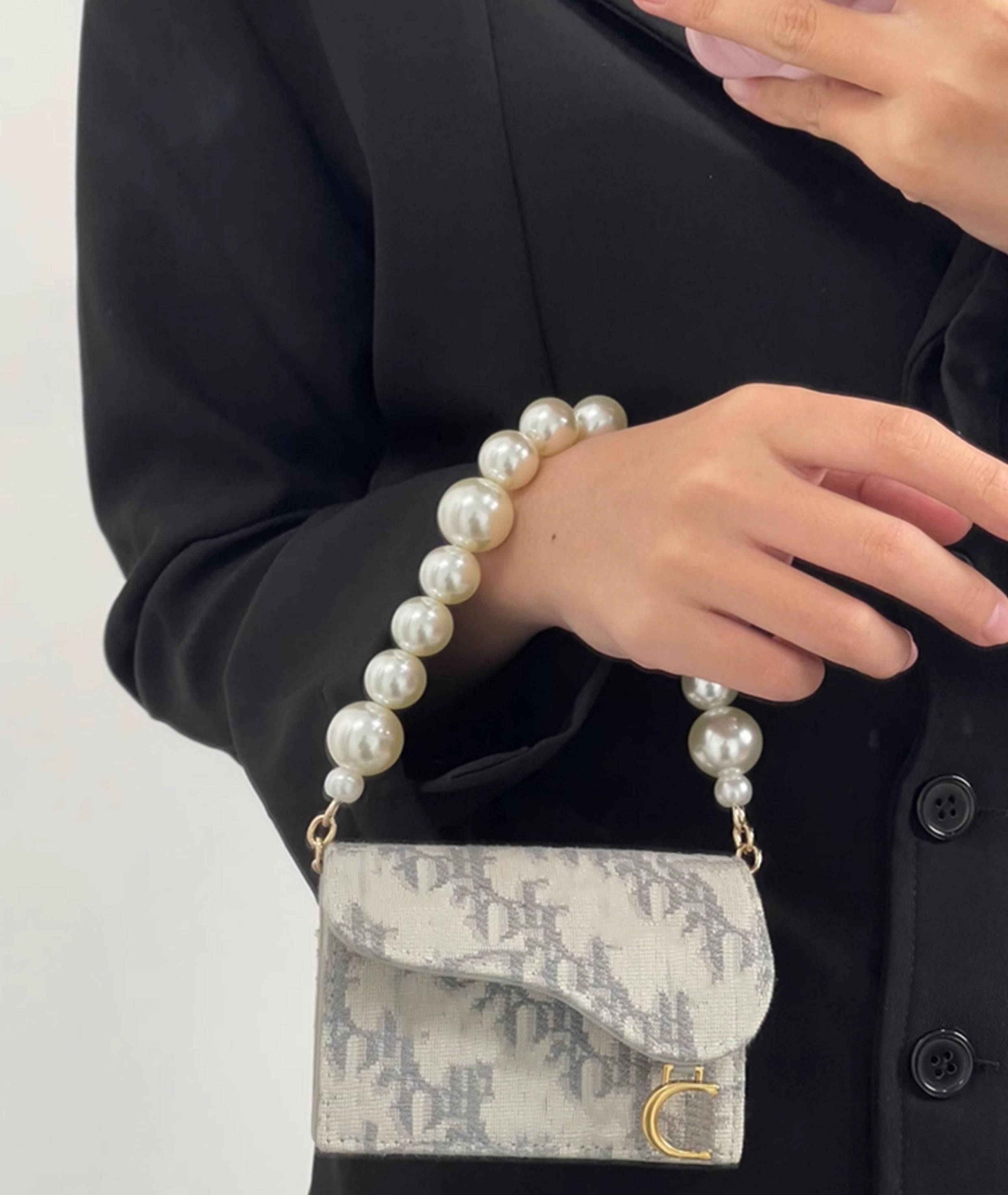 Pearl chain suitable for women's cardholder transformation, crossbody shoulder strap wallet insert accessory