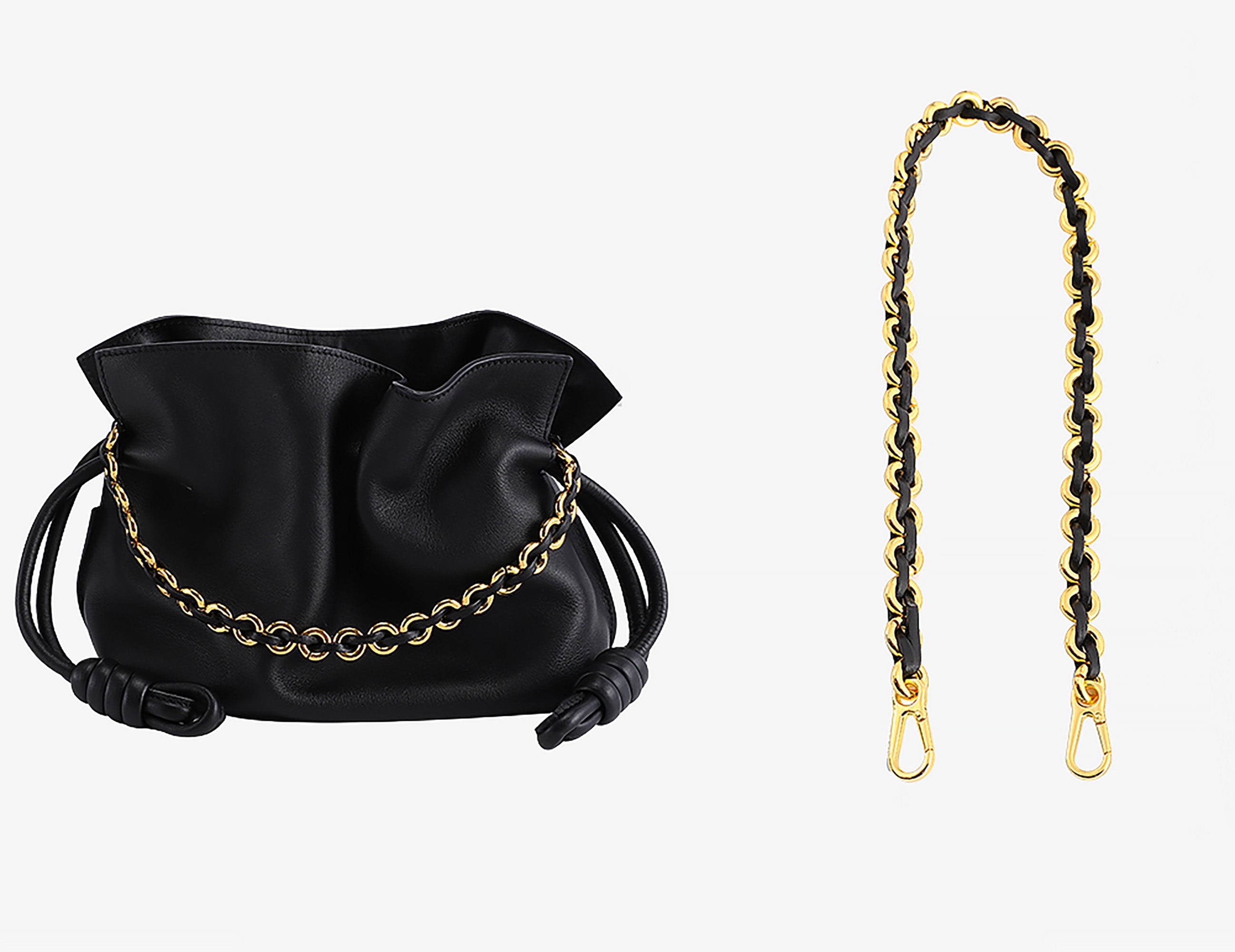 Bag chain accessory for Flamenco Bag, leather chain style replacement strap.