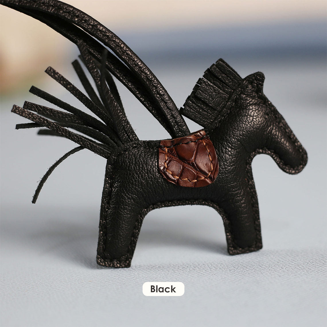 Black Leather Rodeo Horse Bag Charm Keychain | Luxury Bag Accessories for Affordable Price - Wirkin™