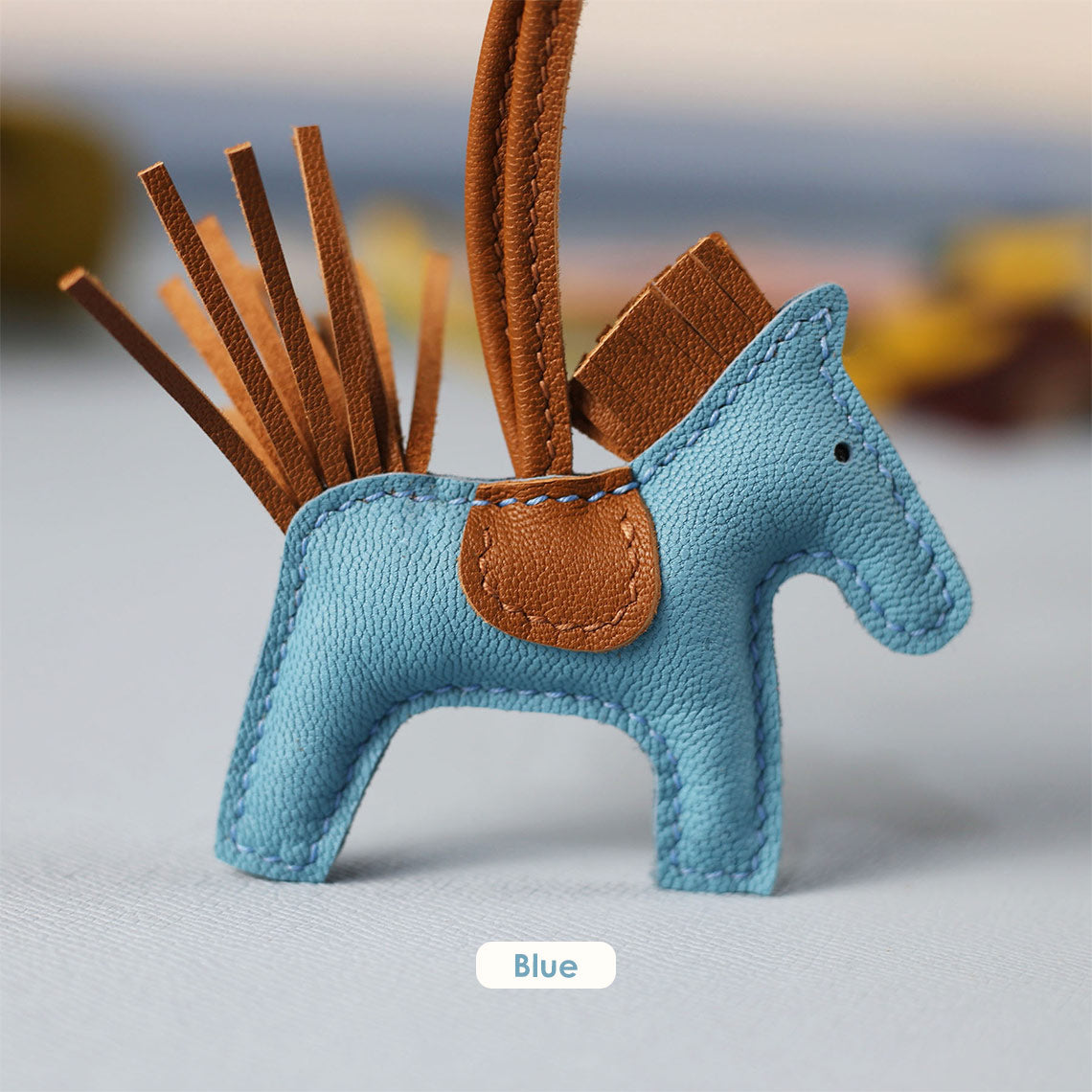 Blue Leather Rodeo Horse Bag Charm Keychain | Luxury Bag Accessories for Affordable Price - Wirkin™