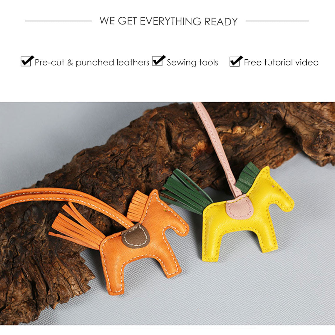 Handmade Leather Bag Charm Kit | DIY Leather Craft Rodeo Horse Bag Charm in Orange & Yellow - Wirkin™