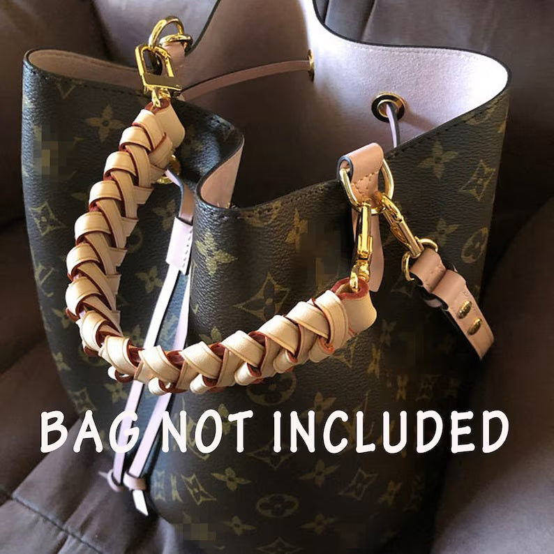 Vachetta Black Leather Braided Woven Top Handle Strap – 30cm, 40cm, 50cm Sizes for NeoNoe, Nano, BB, MM Epi Designer Totes with Gold Clasps