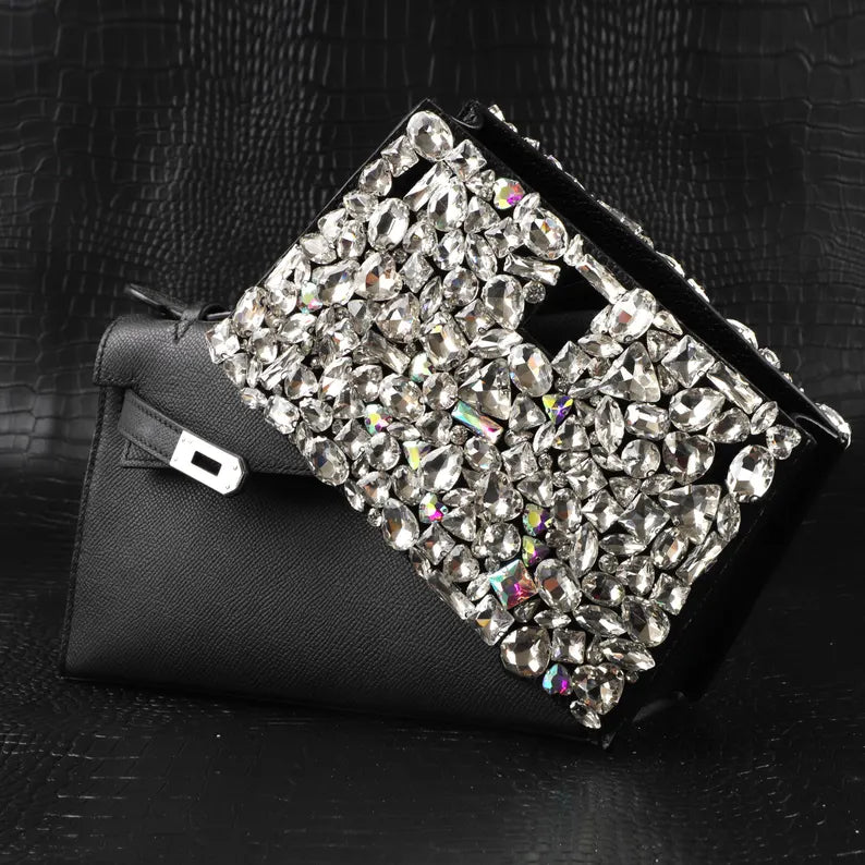Luxury Togo Leather Bag Cover with Hand-Applied Crystals – Elegant Purse Protector, Sparkling Designer Accessory for Kelly bags birkin bags
