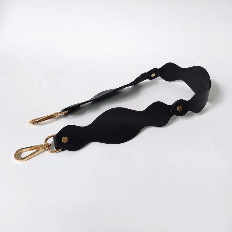 Leather shoulder strap for bags,Curved black strap,Purse handle,Crossbody handbag strap,Leather strap for shoulder bags,Detachable shoulder strap