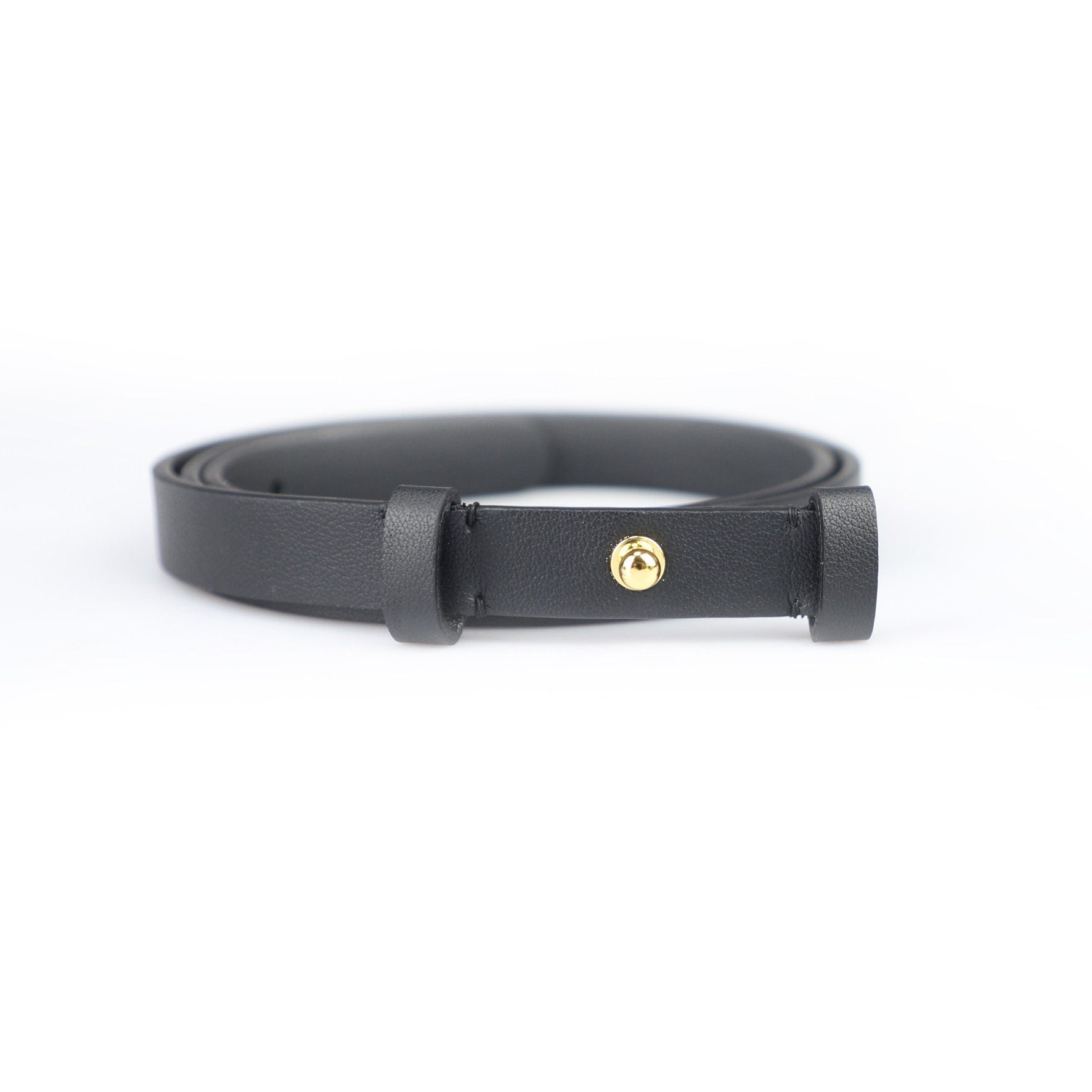 1.5cm width Black swift leather gold hardware belt for women