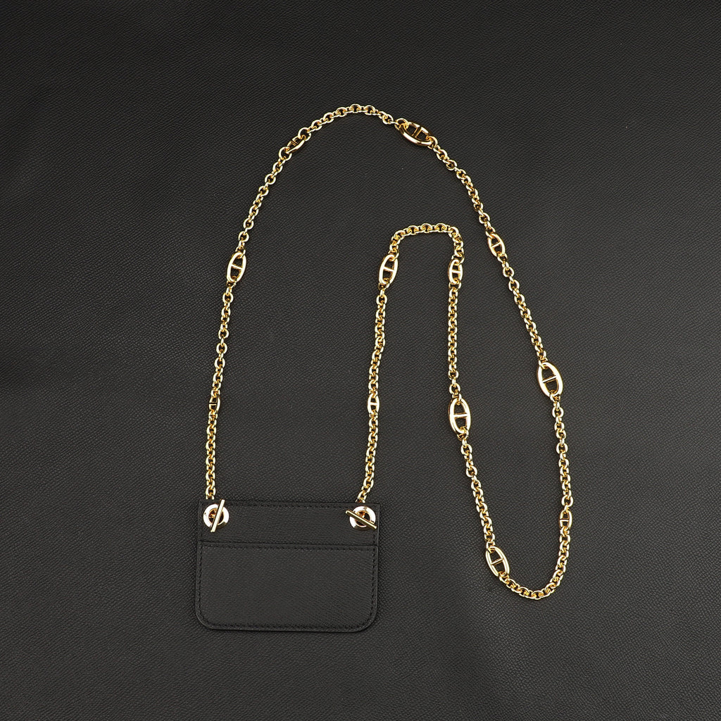 Leather insert with Chain crossbody strap for Constance Slim wallet strap,leather insert crossbody strap for Slim wallet,Evercolor strap