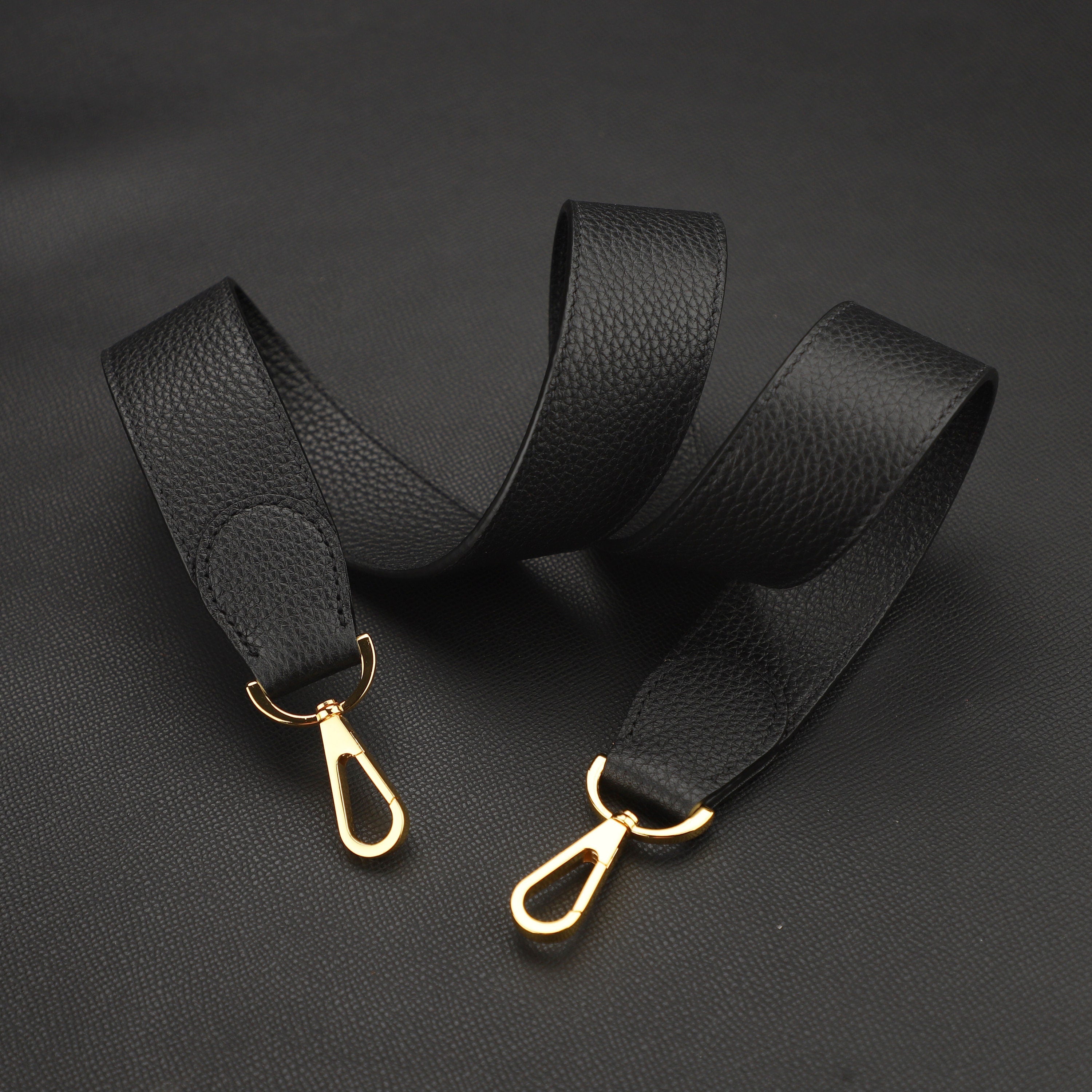 38mm width Shoulder Strap Togo leather Black and Gold Hardware for Kelly and Bolide,kelly strap,shoulder strap,crossbody strap,guitar strap