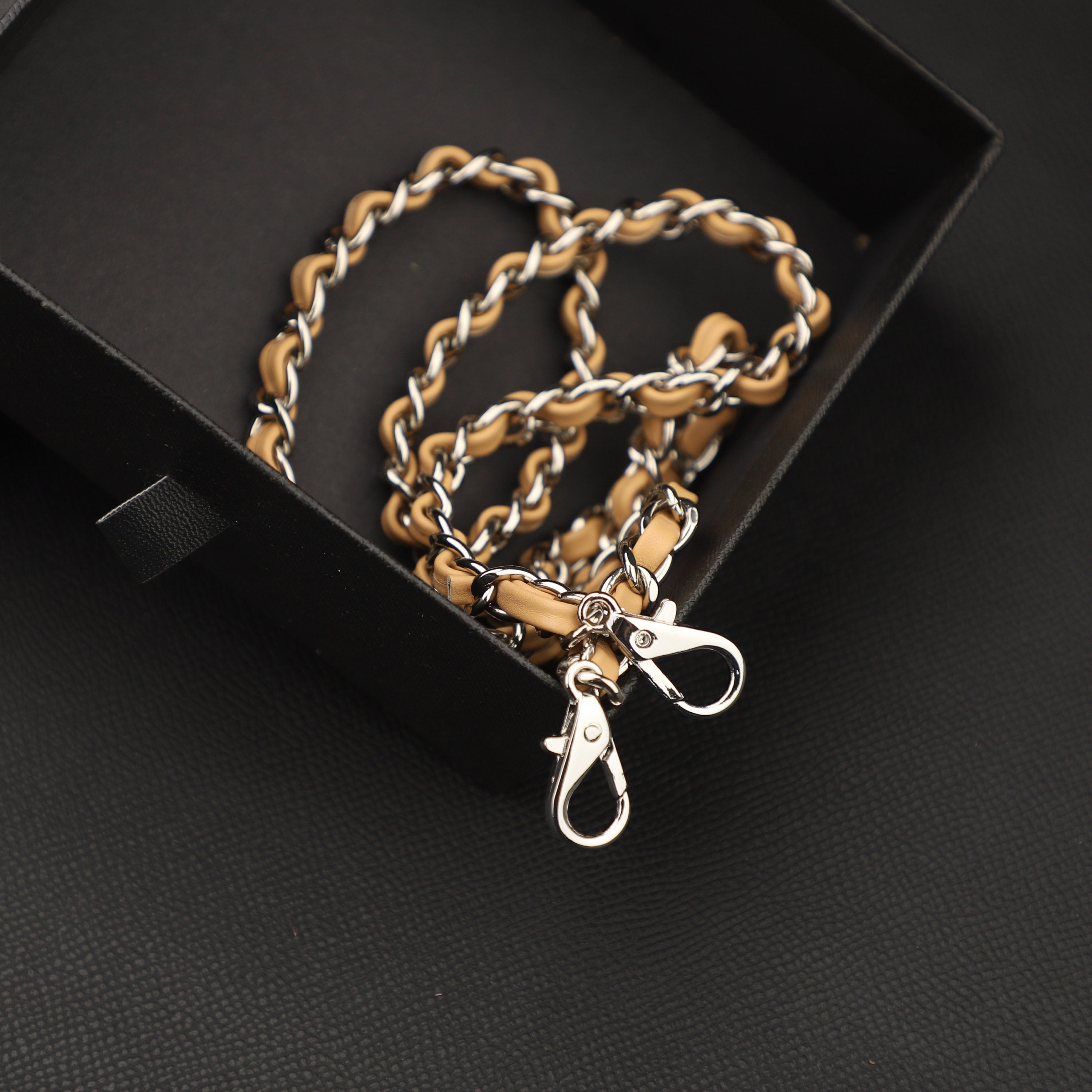 Handmade genuine swift Leather Chain Strap,Replacement Strap, Select Length,All Colours for Leather & Chain Avaliable,chain bag strap