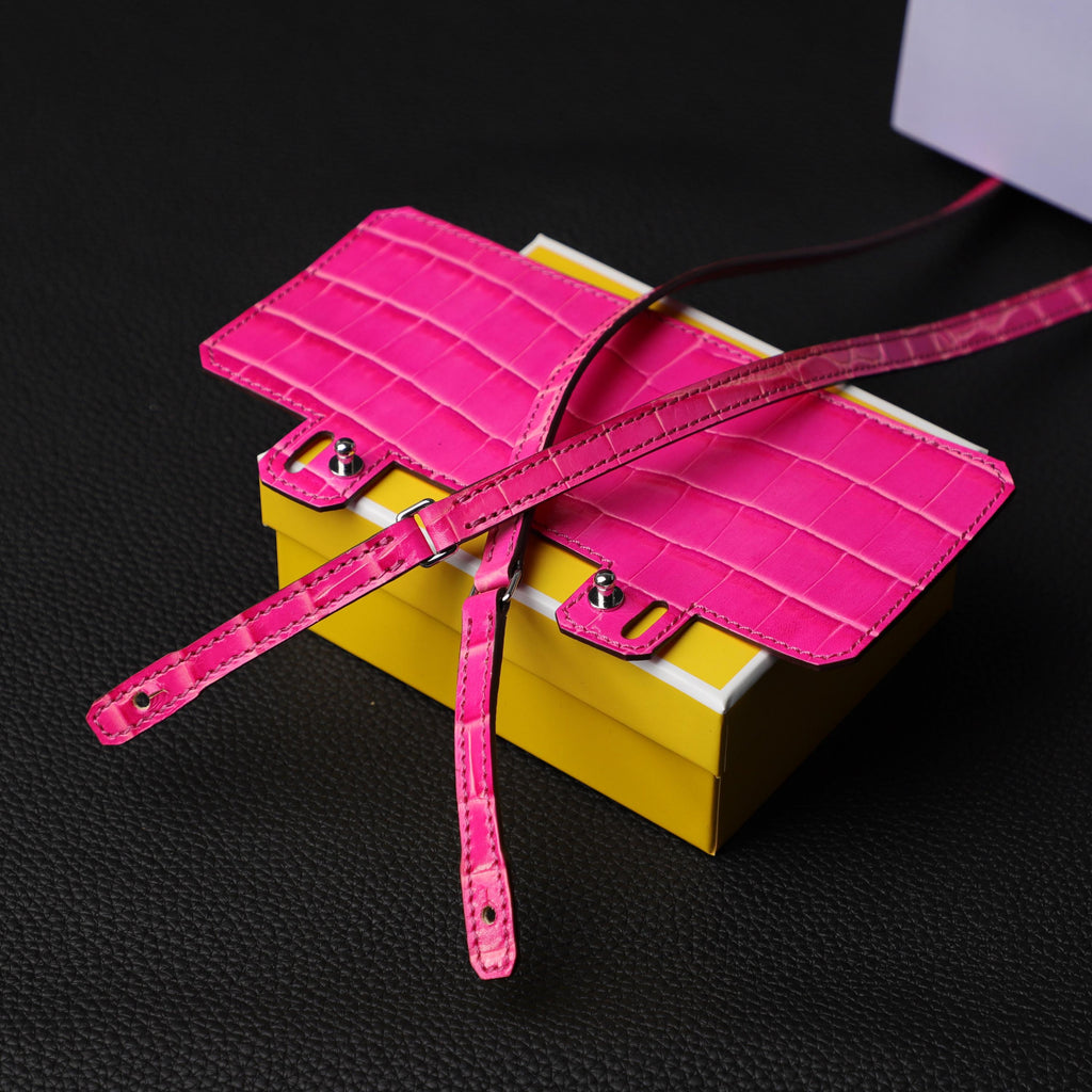 Rose Shocking Embossing crocodile kelly long wallet strap and Black Embossing Leather crocodile Constance Long wallet shoulder strap