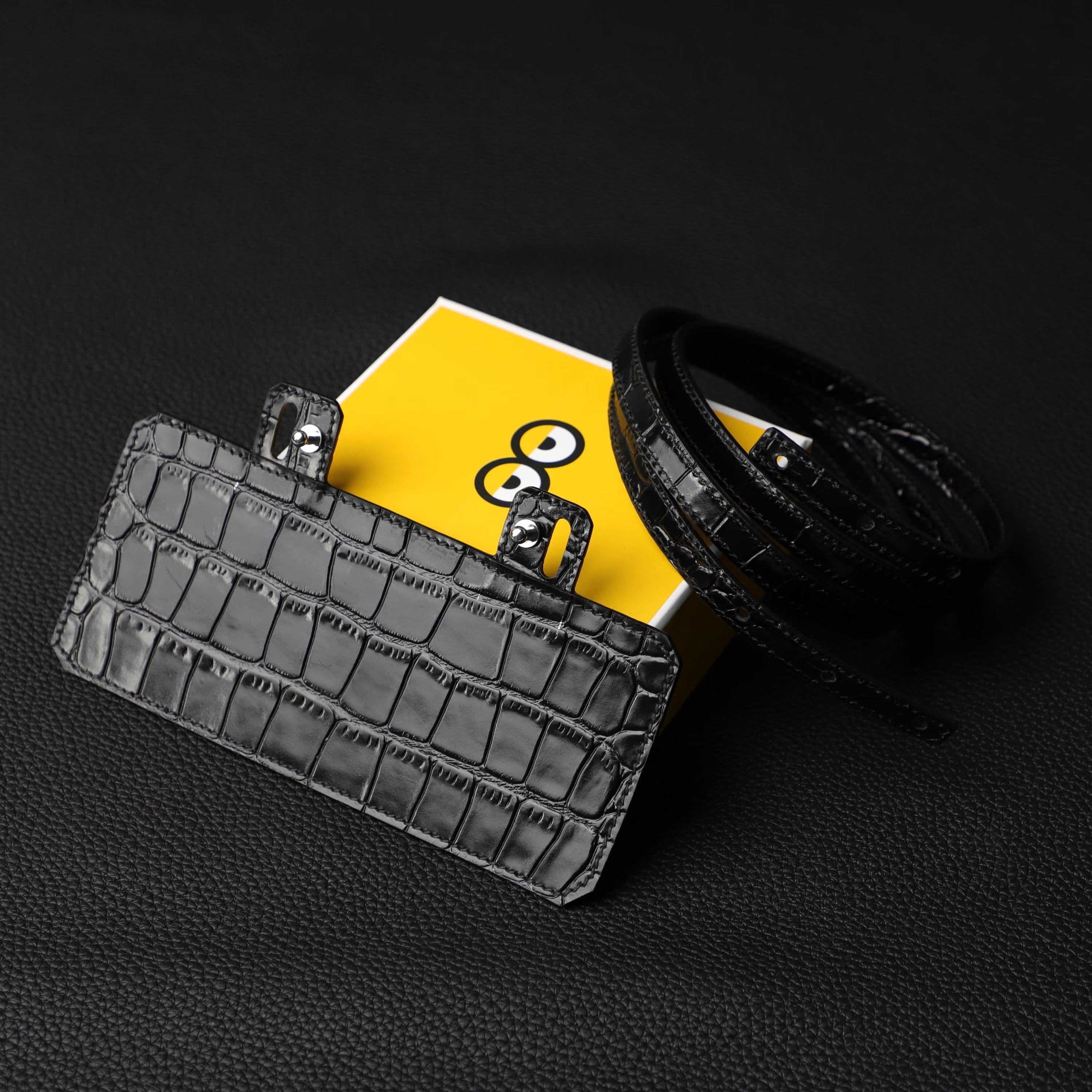 Rose Shocking Embossing crocodile kelly long wallet strap and Black Embossing Leather crocodile Constance Long wallet shoulder strap