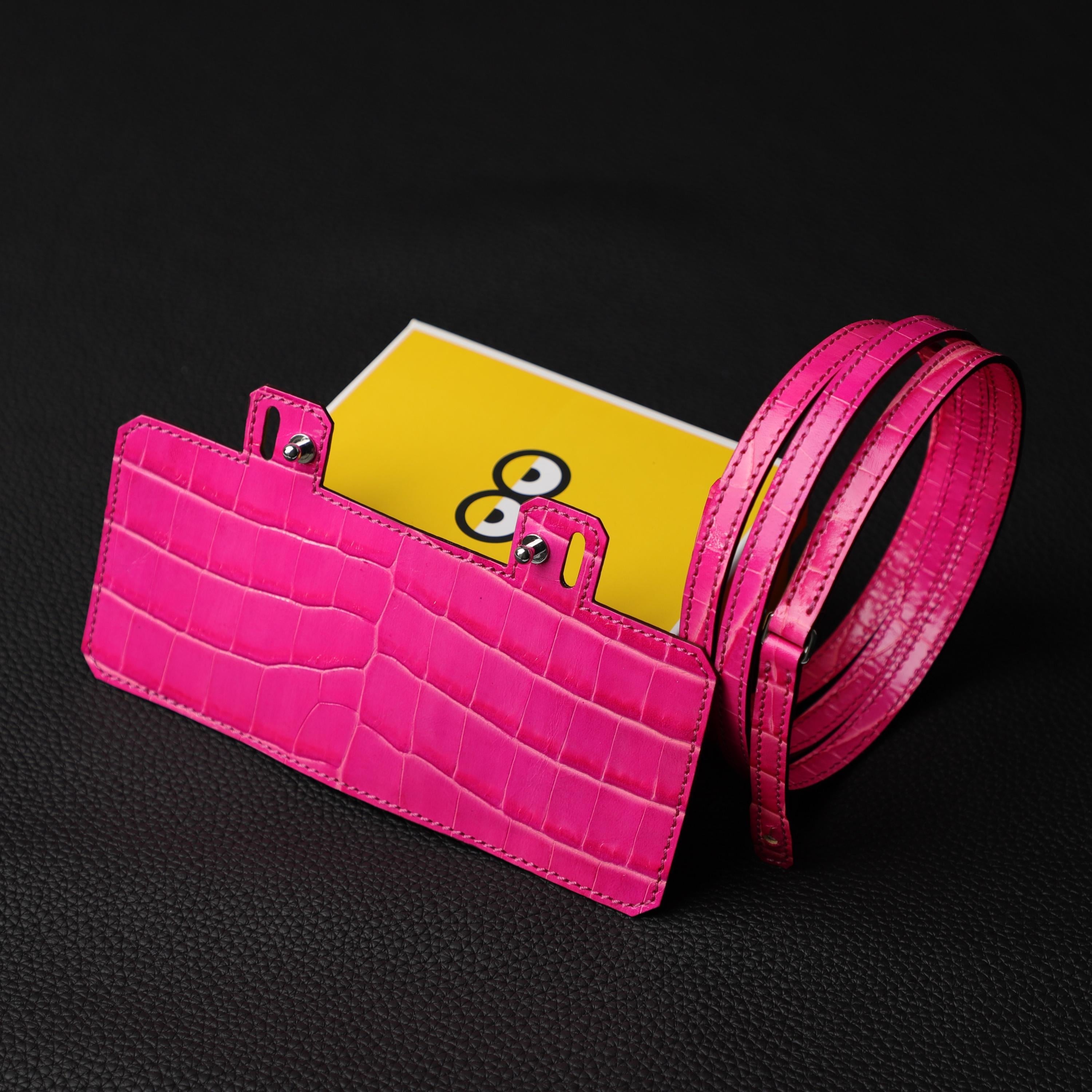 Rose Shocking Embossing crocodile kelly long wallet strap and Black Embossing Leather crocodile Constance Long wallet shoulder strap