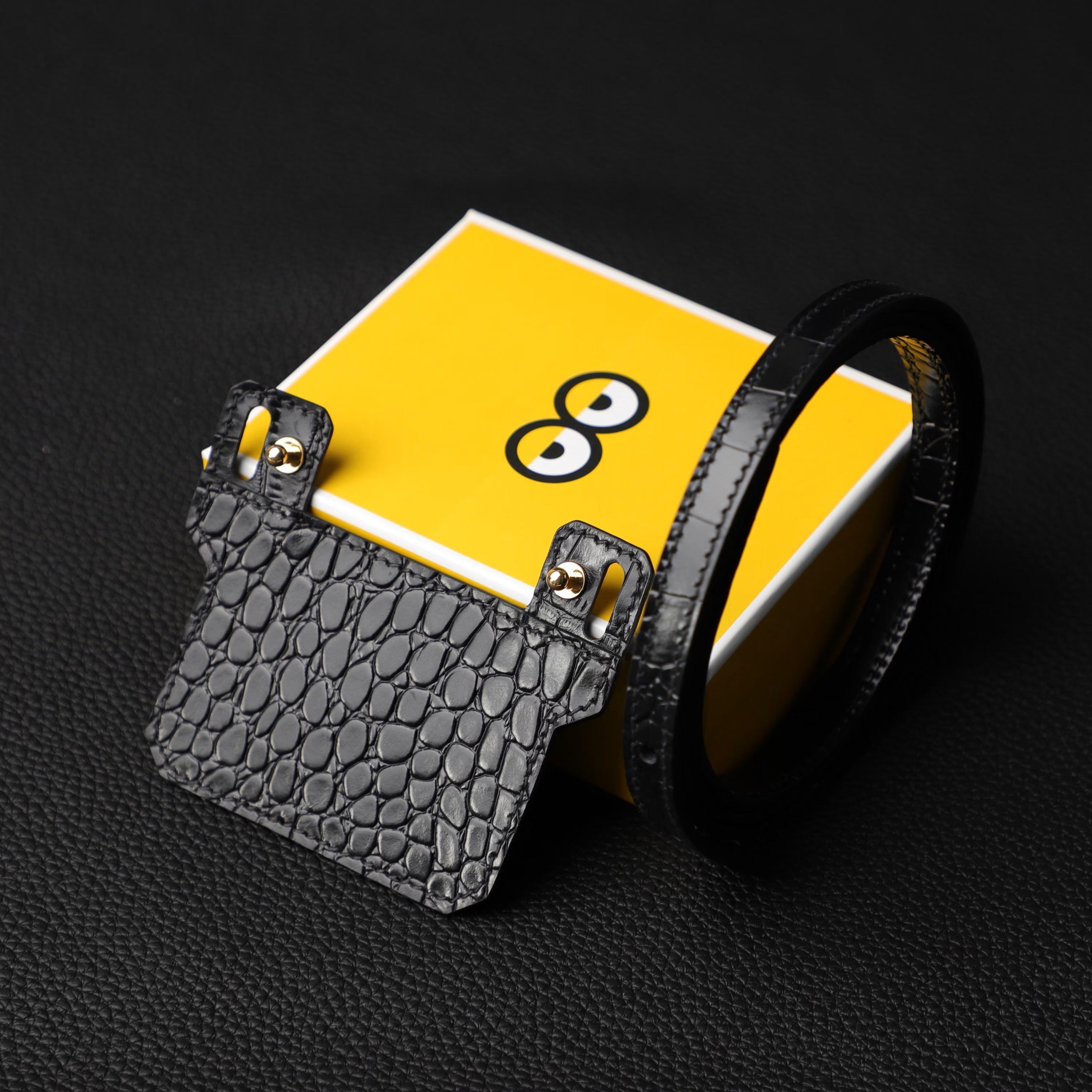 Handmade and Customized Short insert with Wallet strap in black crocodile,Fit In Constance Slim wallet,Roulis Slim wallet